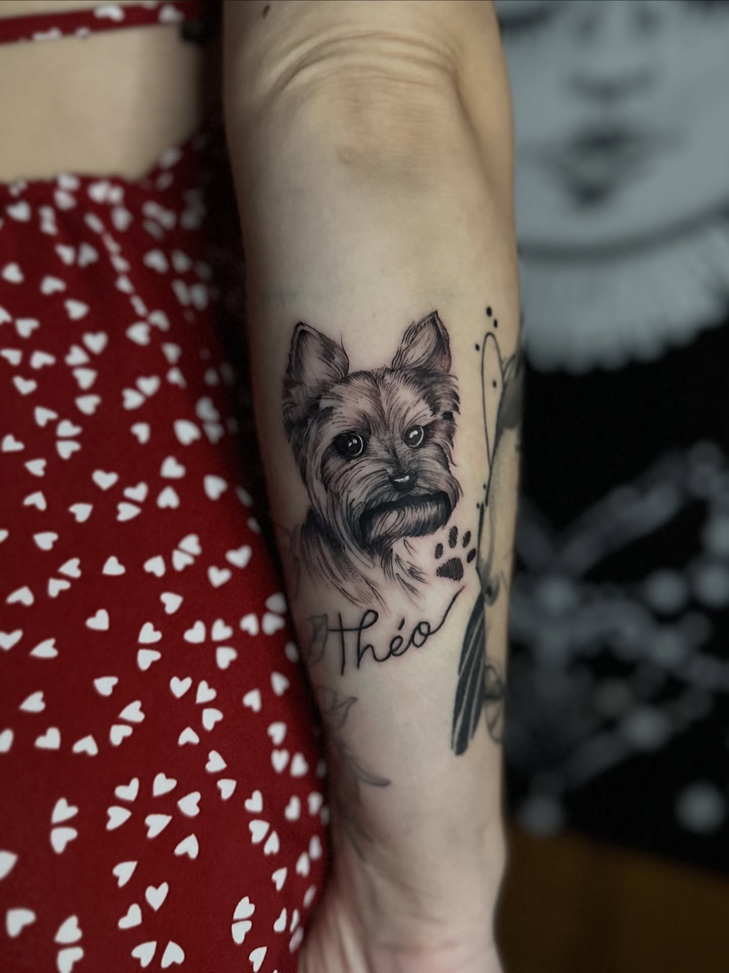 Dog portrait realism tattoo on the forearm by Messias Tattoo Artist