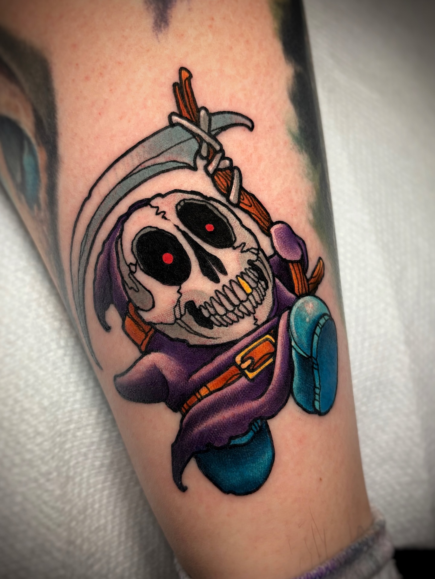 Skull with sword American traditional tattoo on the forearm by π΅πππ πΎπππππππ, Penndel, Pennsylvania