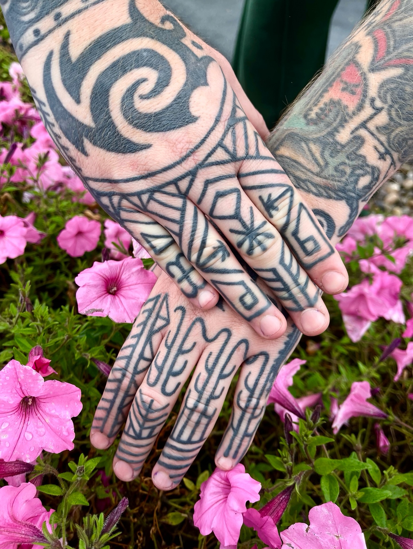 Geometric patterns geometric tattoo on the hand by Swasthik Iyengar, New York, New York