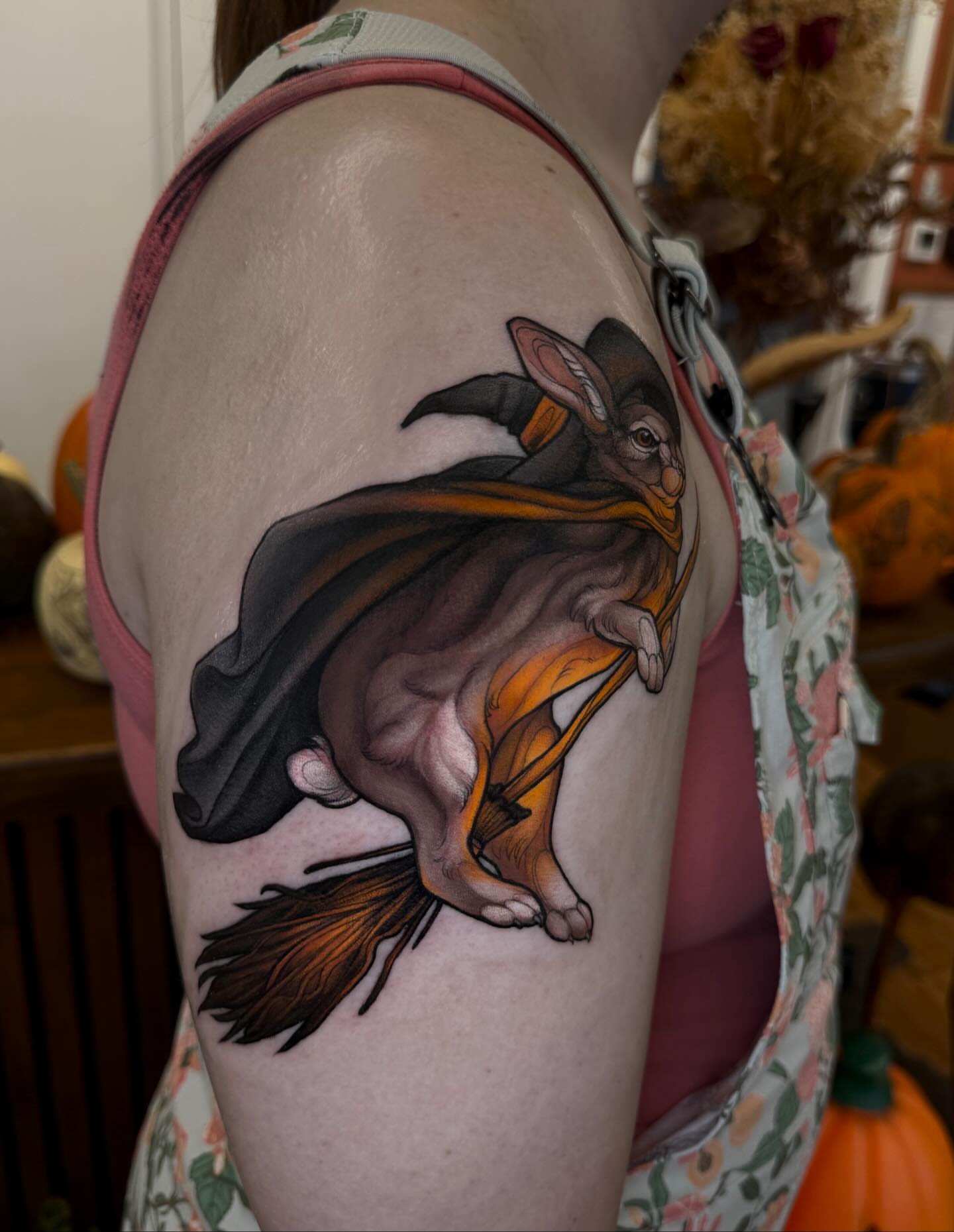 Rabbit witch realism tattoo on the upper arm by β₯πΈππͺπ€π€π ππβπππβ₯