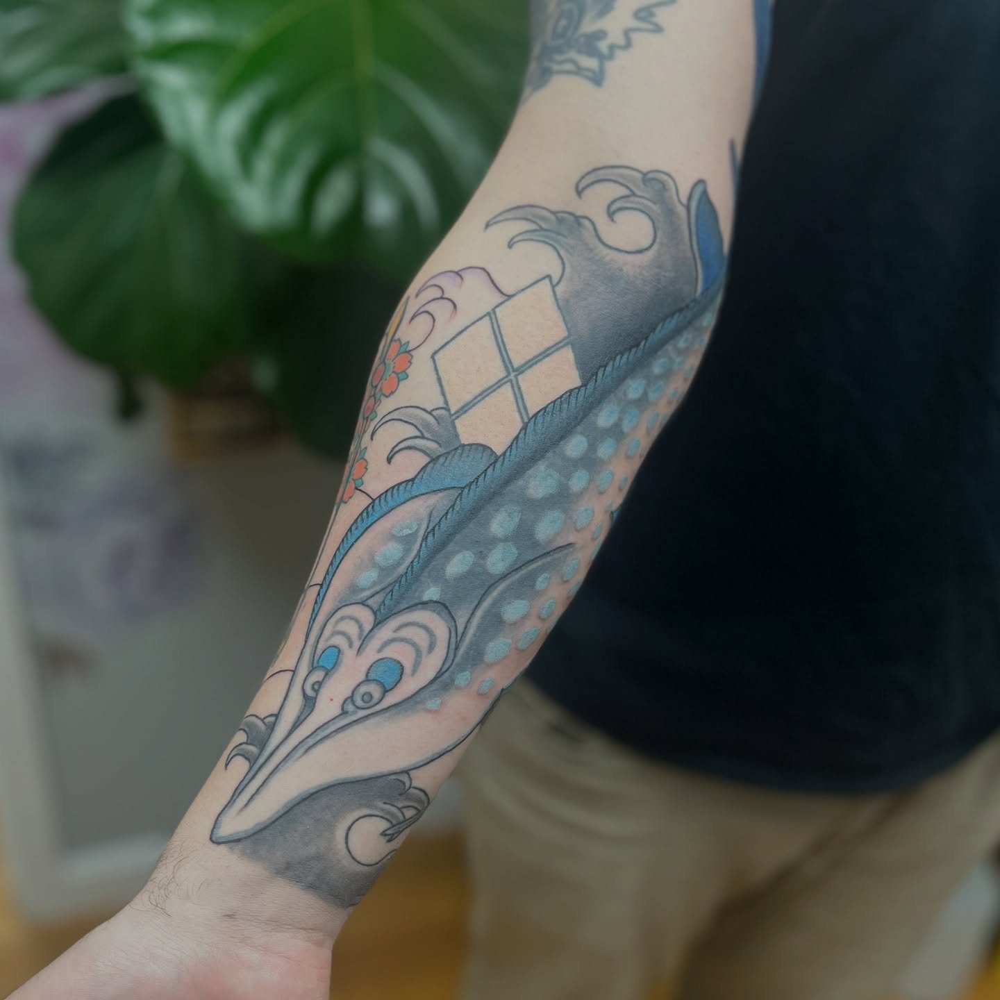 Whale dotwork tattoo on the forearm by Garden Glow Tattoo