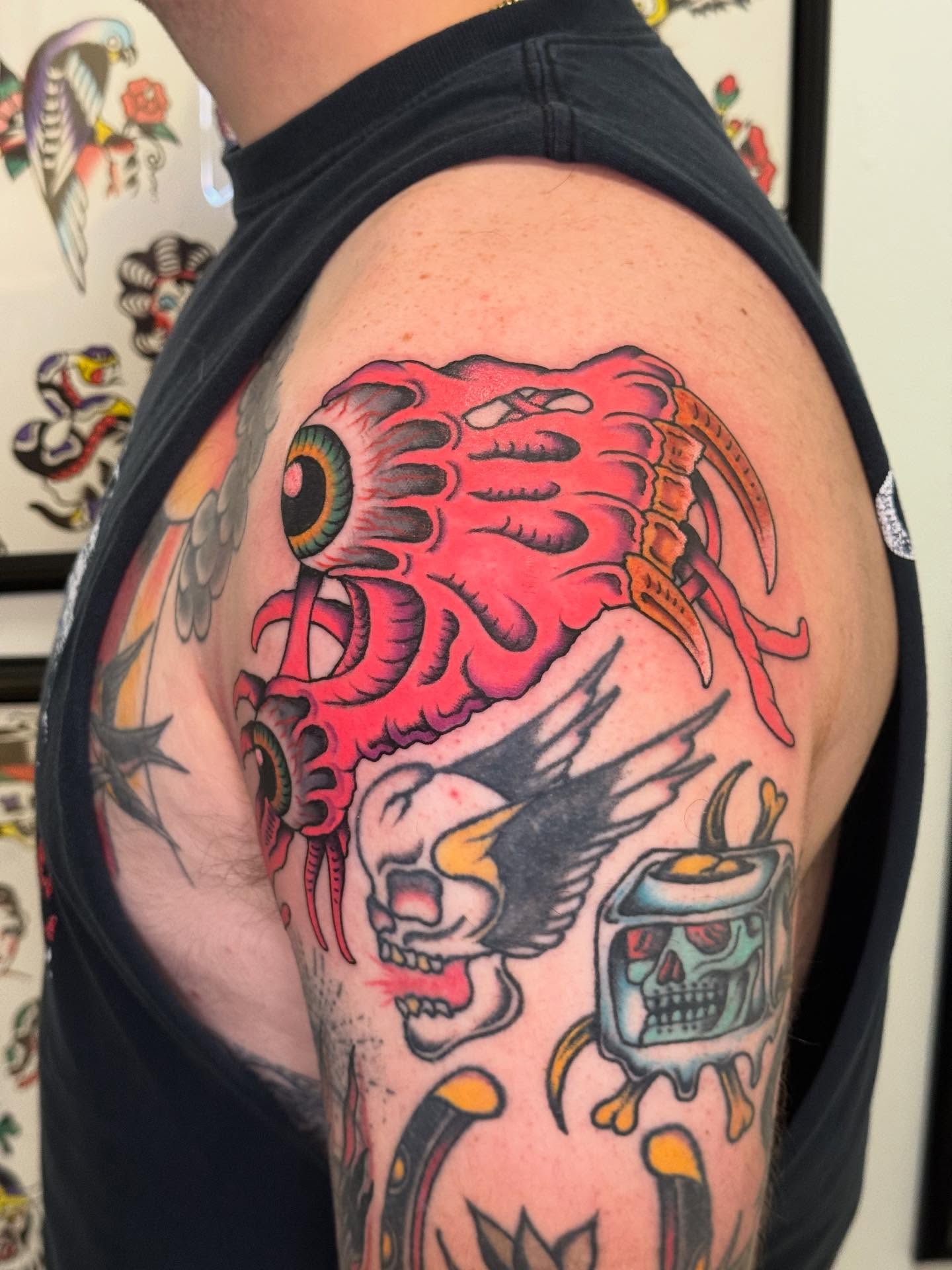 Japanese dragon American traditional tattoo on the shoulder by Cody Petkus