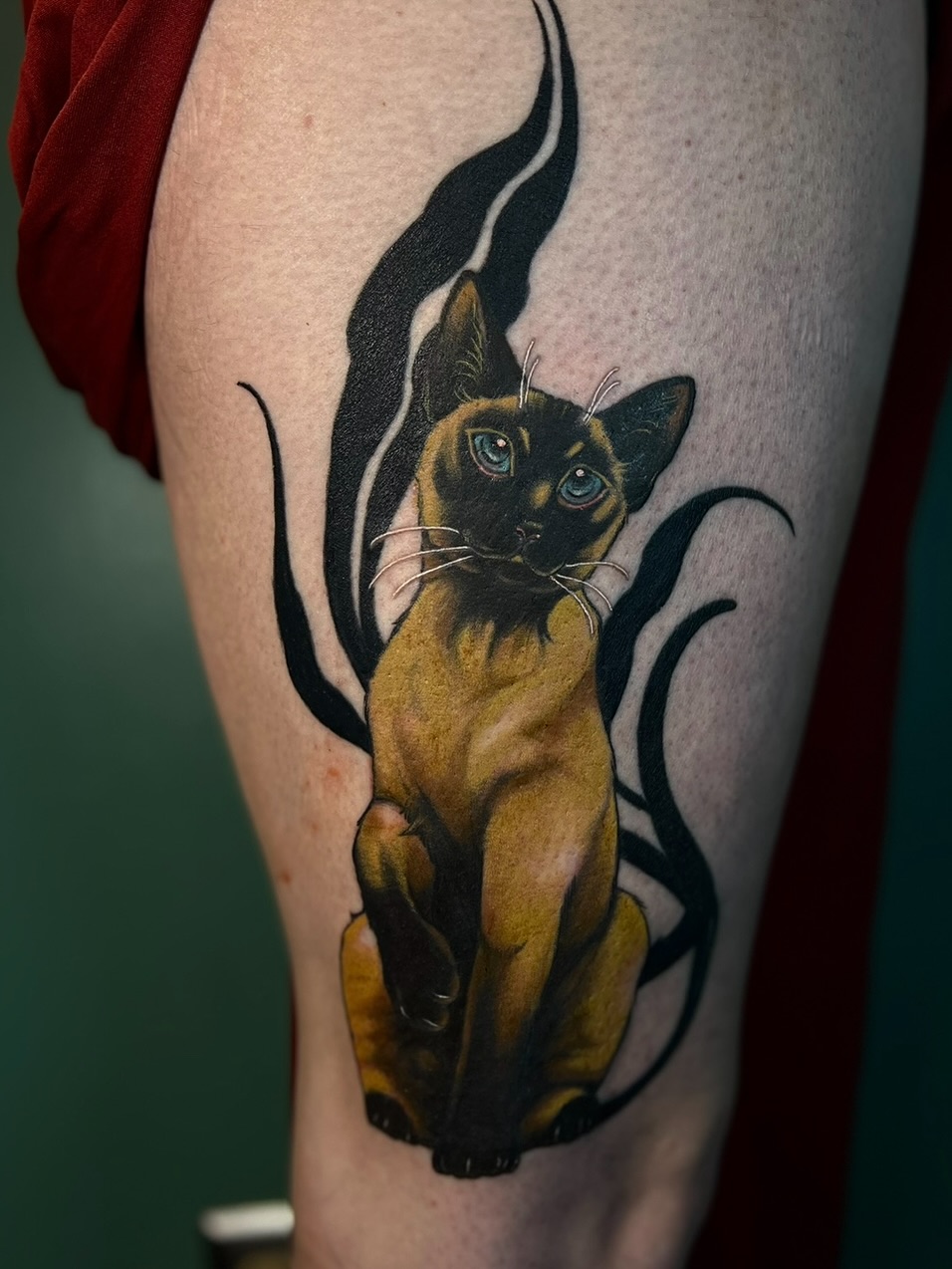 Siamese cat realism tattoo on the thigh by ༒ boniandi༒