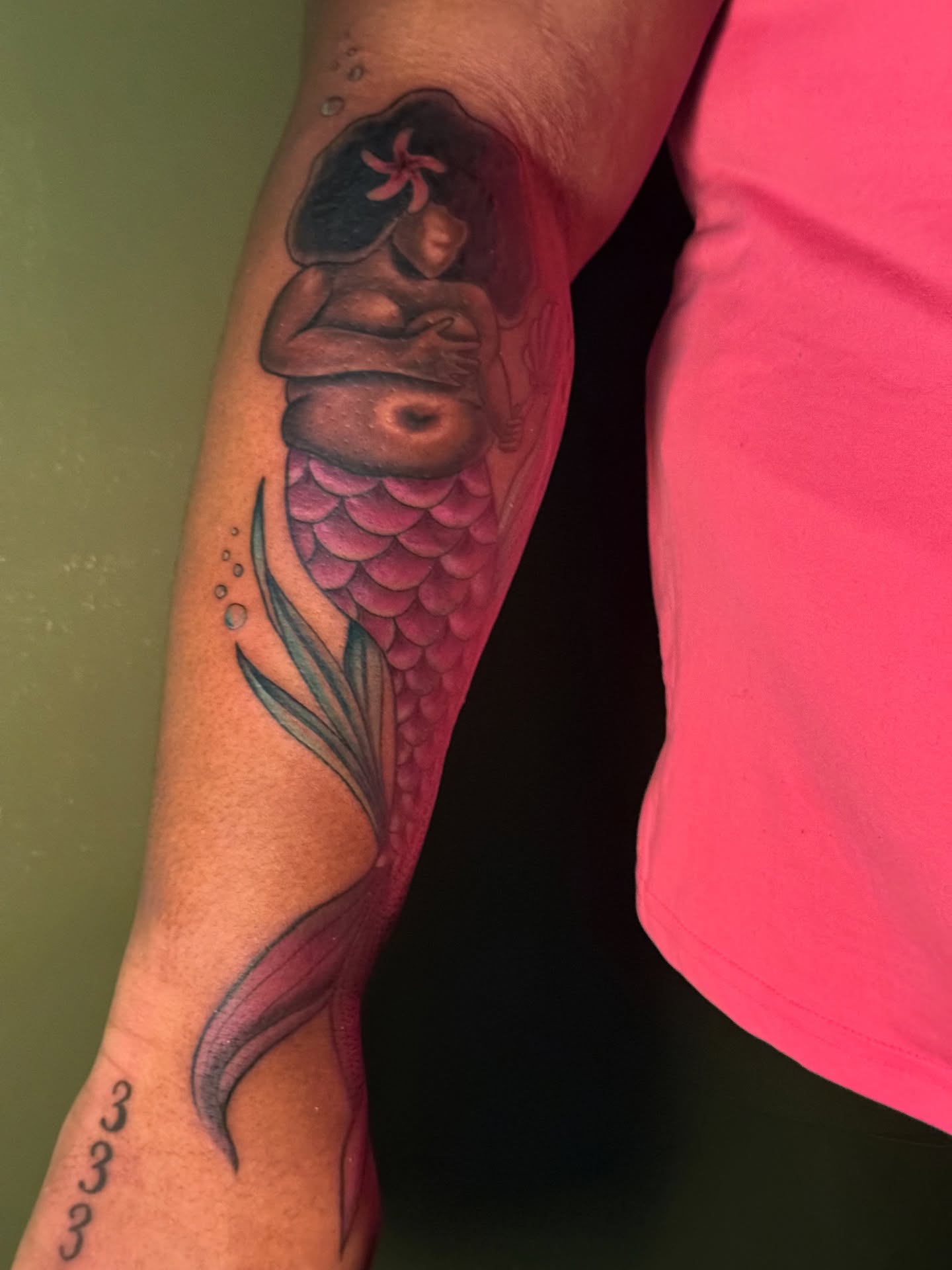 Mermaid realism tattoo on the forearm by Whimsical illustrative