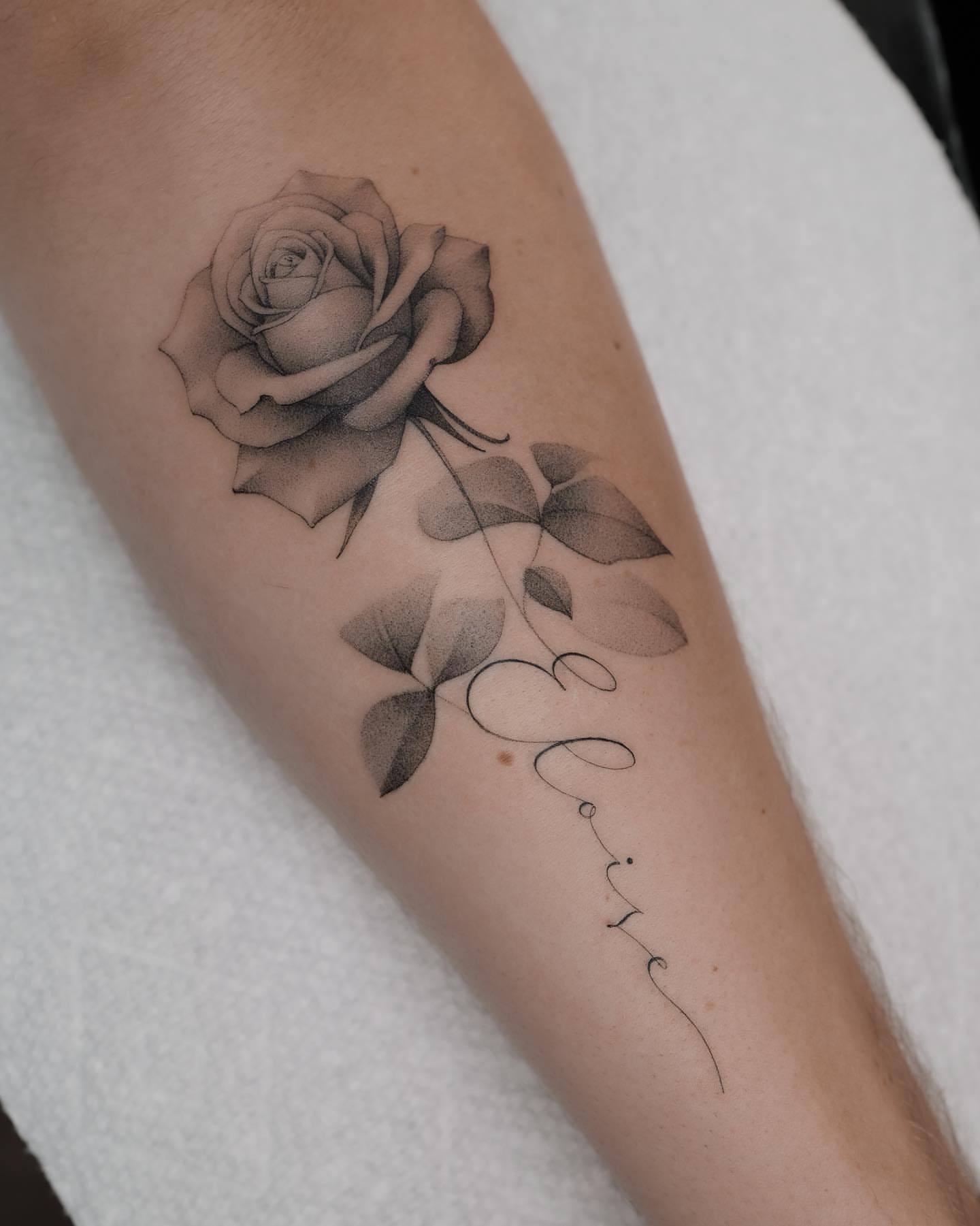 Rose black and grey tattoo on the forearm by Jason Lu ✪