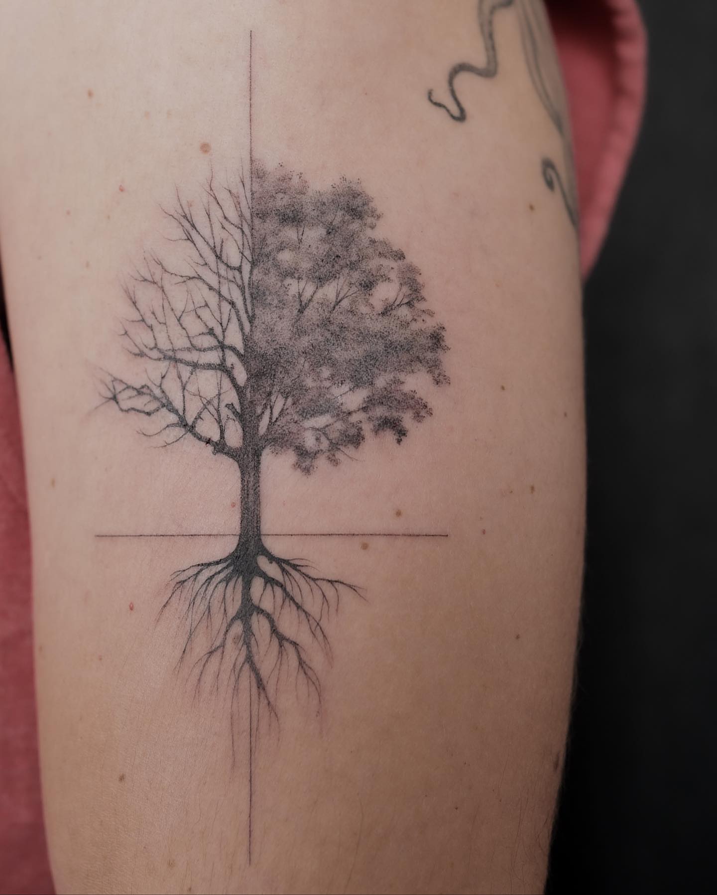 Tree black and grey tattoo on the forearm by Jason Lu ✪