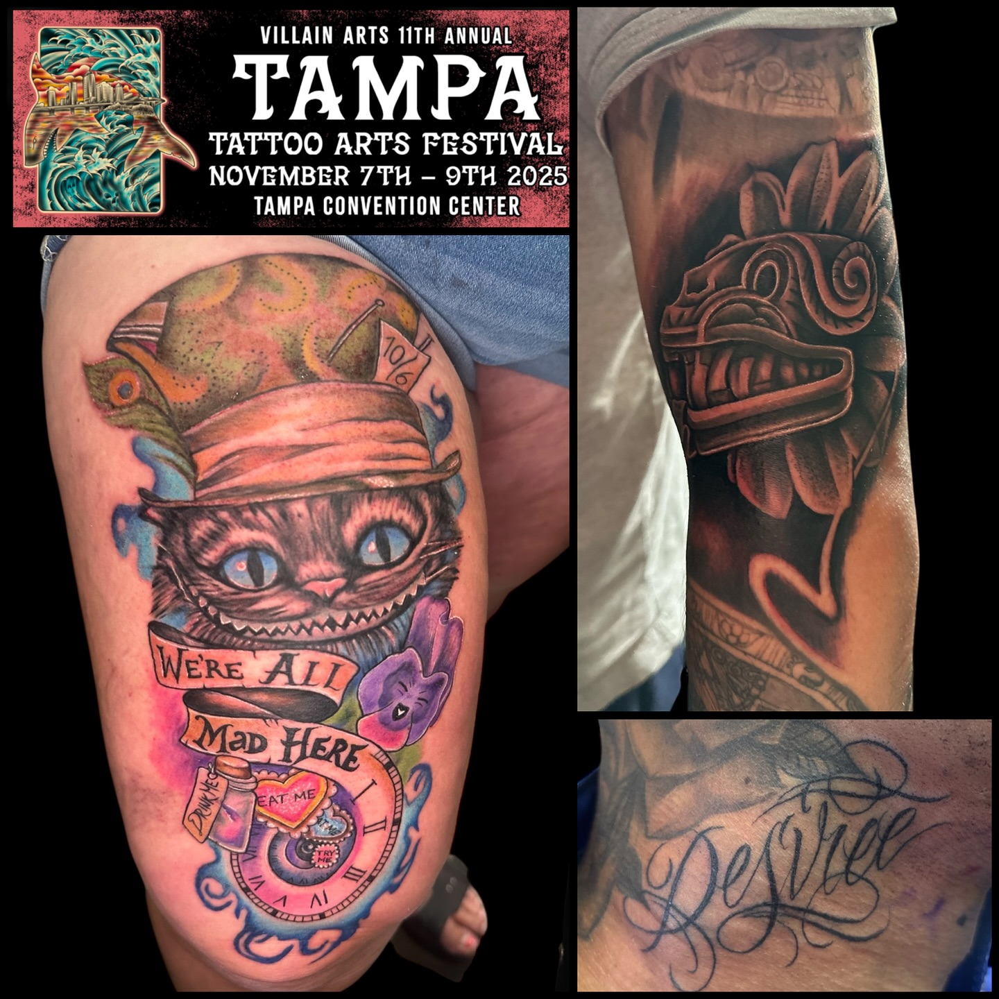 Cat with Mad Hatter hat American traditional tattoo on the thigh by Joe 💭👁