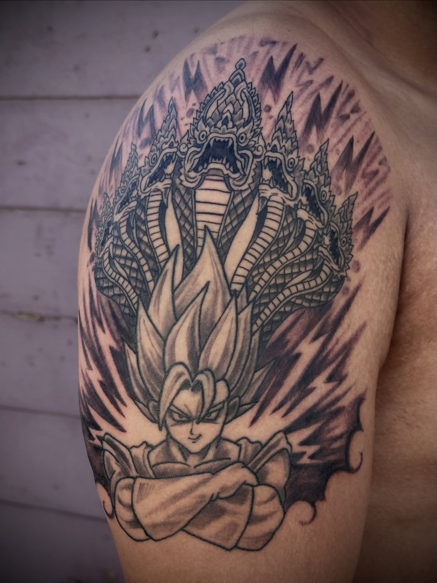 Vegeta anime tattoo on the shoulder by Culleton Paramore