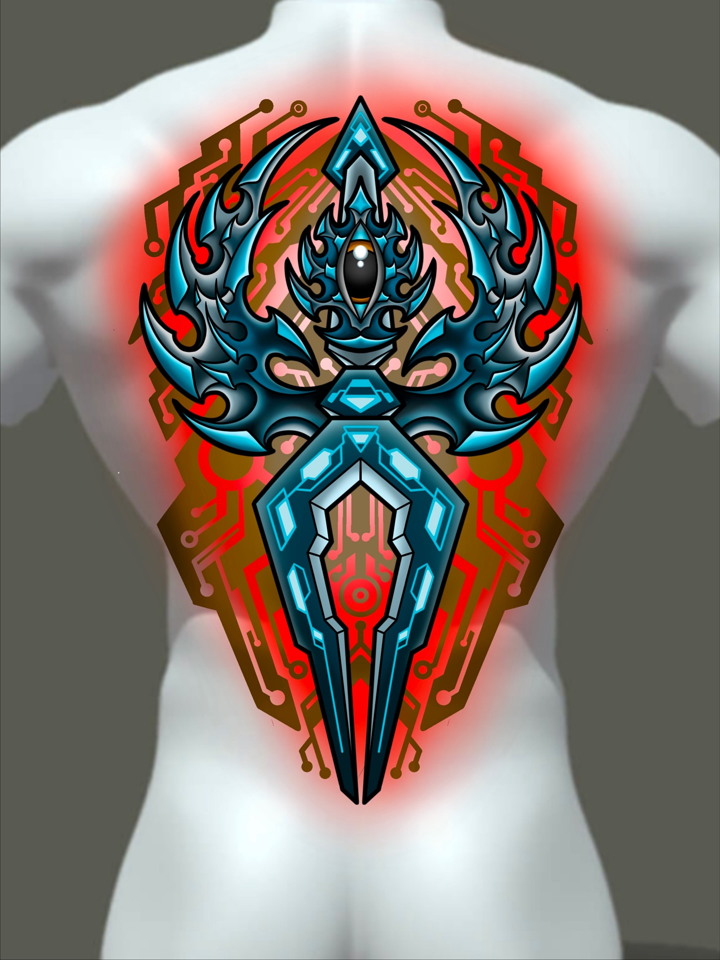 Sword geometric tattoo on the back by Michael James, Bronx, New York