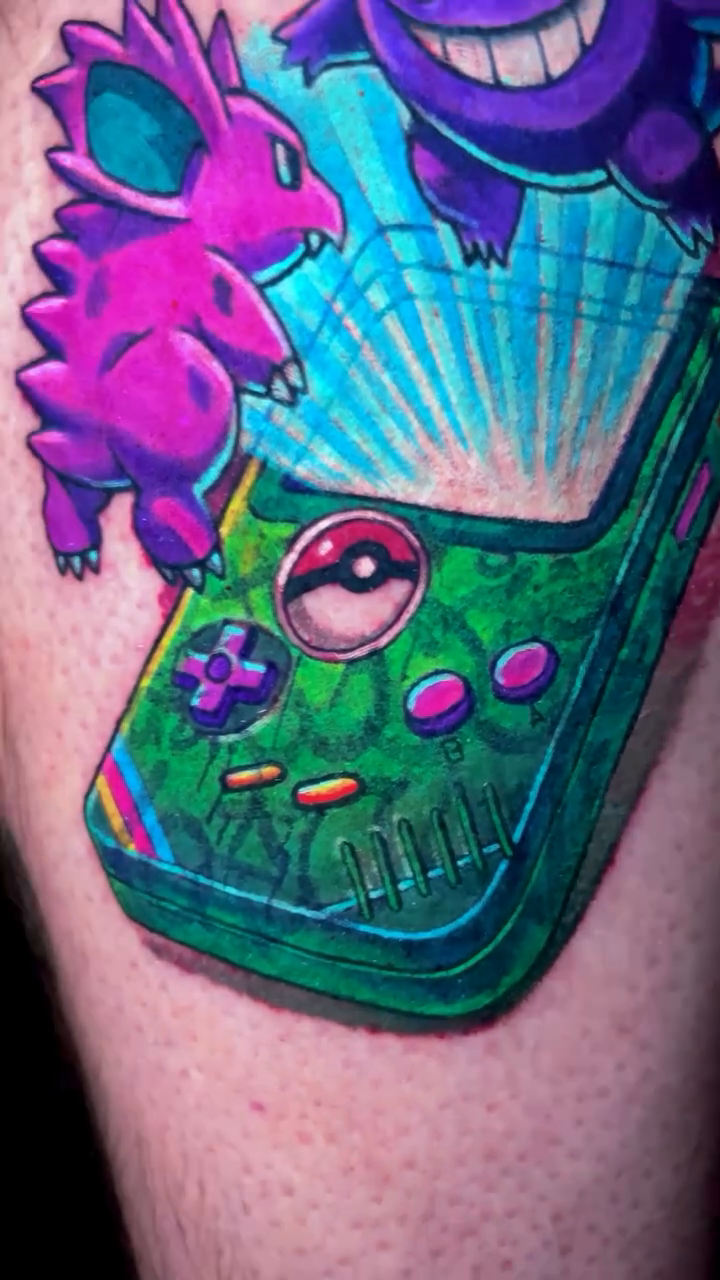 Pokemon Game Boy new school tattoo by Tattoo artist in Seattle, WA