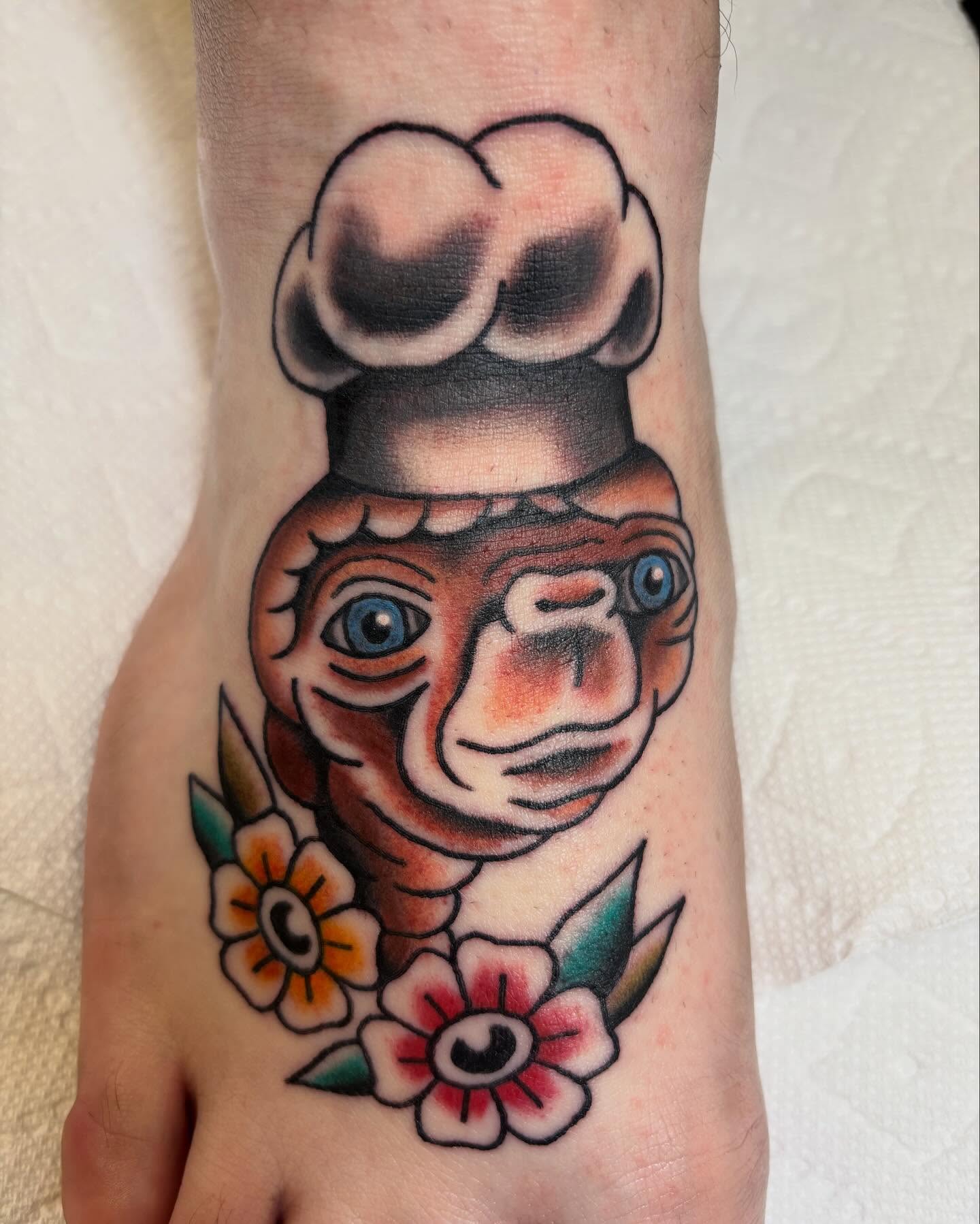 Chef monkey American traditional tattoo on the foot by Ben Whyte
