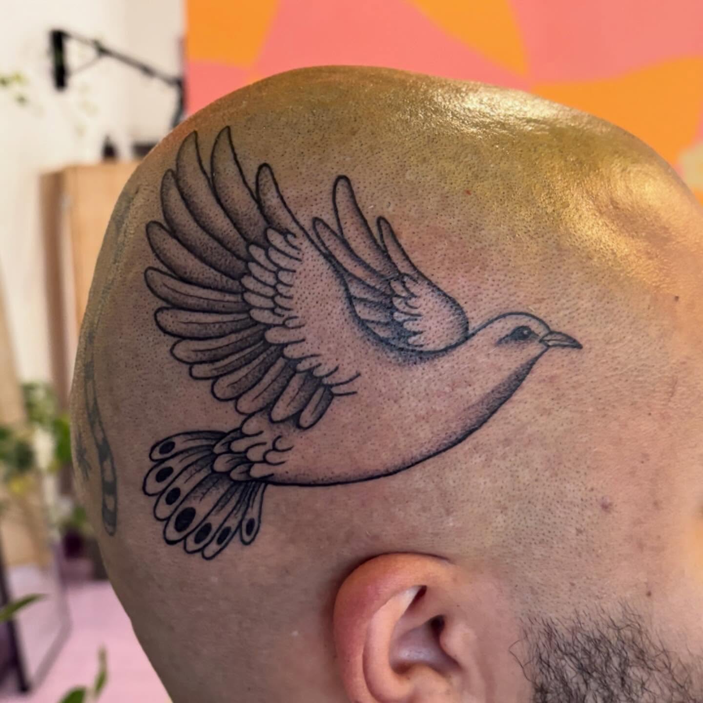 Dove dotwork tattoo on the head by ♥ Allie Moon ♥