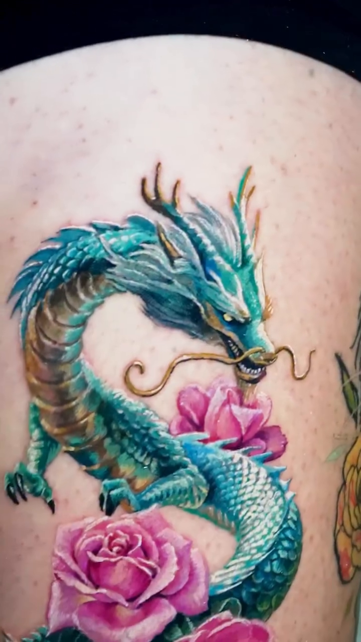Dragon and roses japanese irezumi tattoo by Eun, Toronto, Ontario