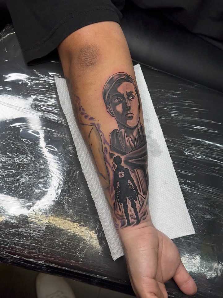 Anime character anime tattoo on the forearm by Leo Torres