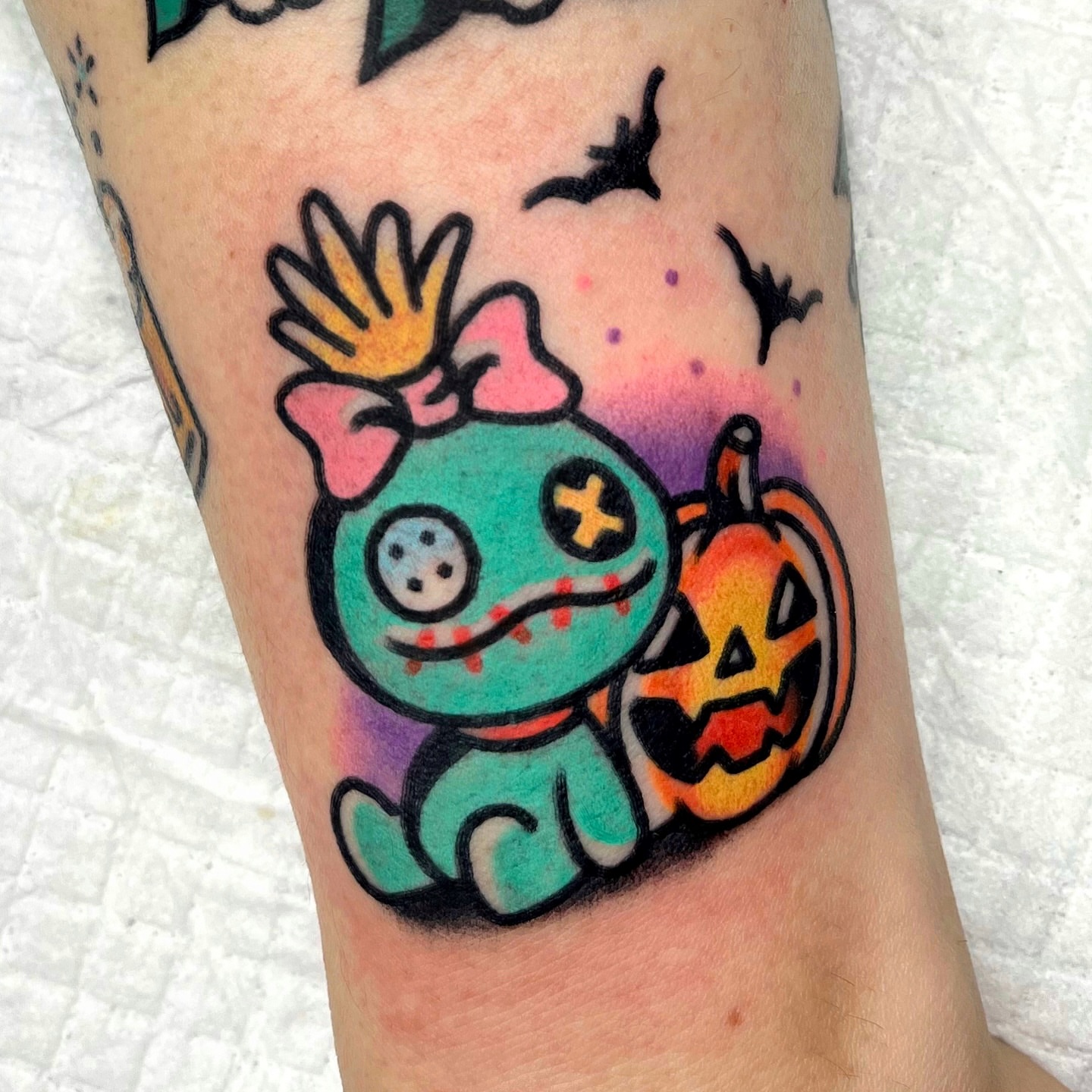 Zombie character new school tattoo on the forearm by 올드스쿨타투 레드립