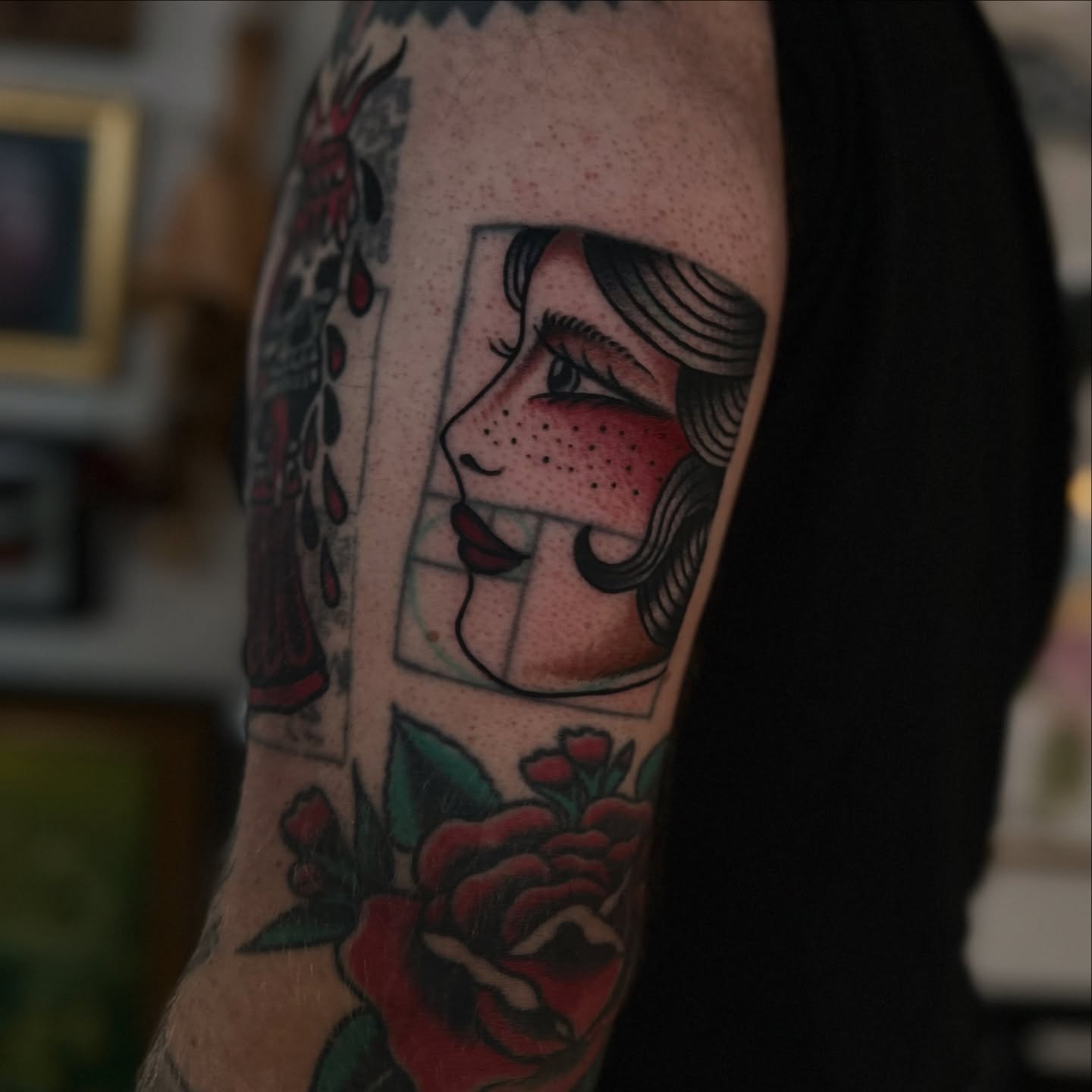 Tattoo by @hotdonnatattoos — american_traditional, dotwork