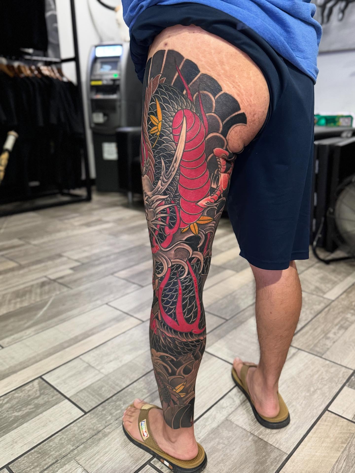 Dragon japanese irezumi tattoo on the thigh by Tattoos By Chico
