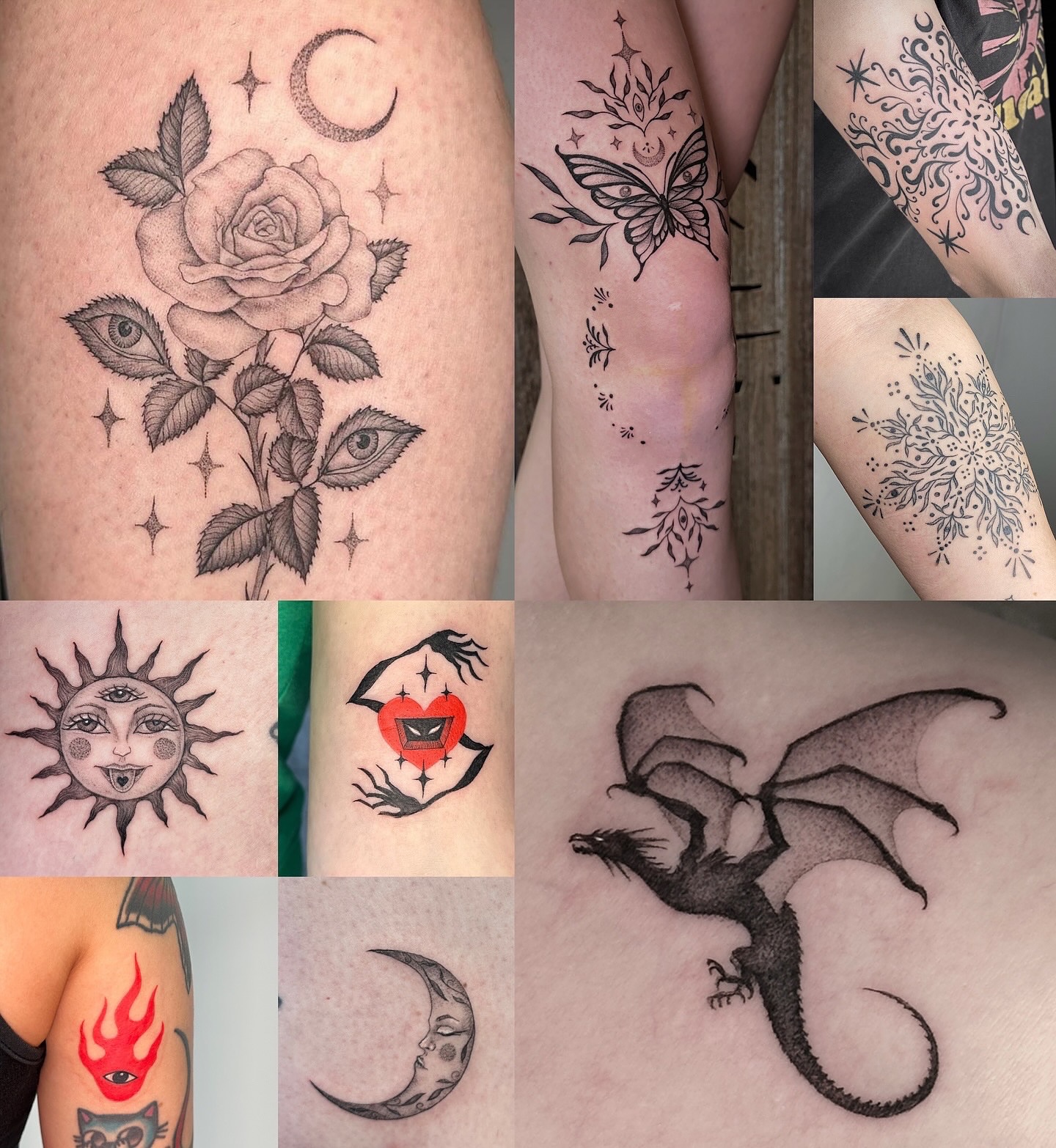 Rose and eyes American traditional tattoo on the thigh by Carmen Figueroa, New York, New York