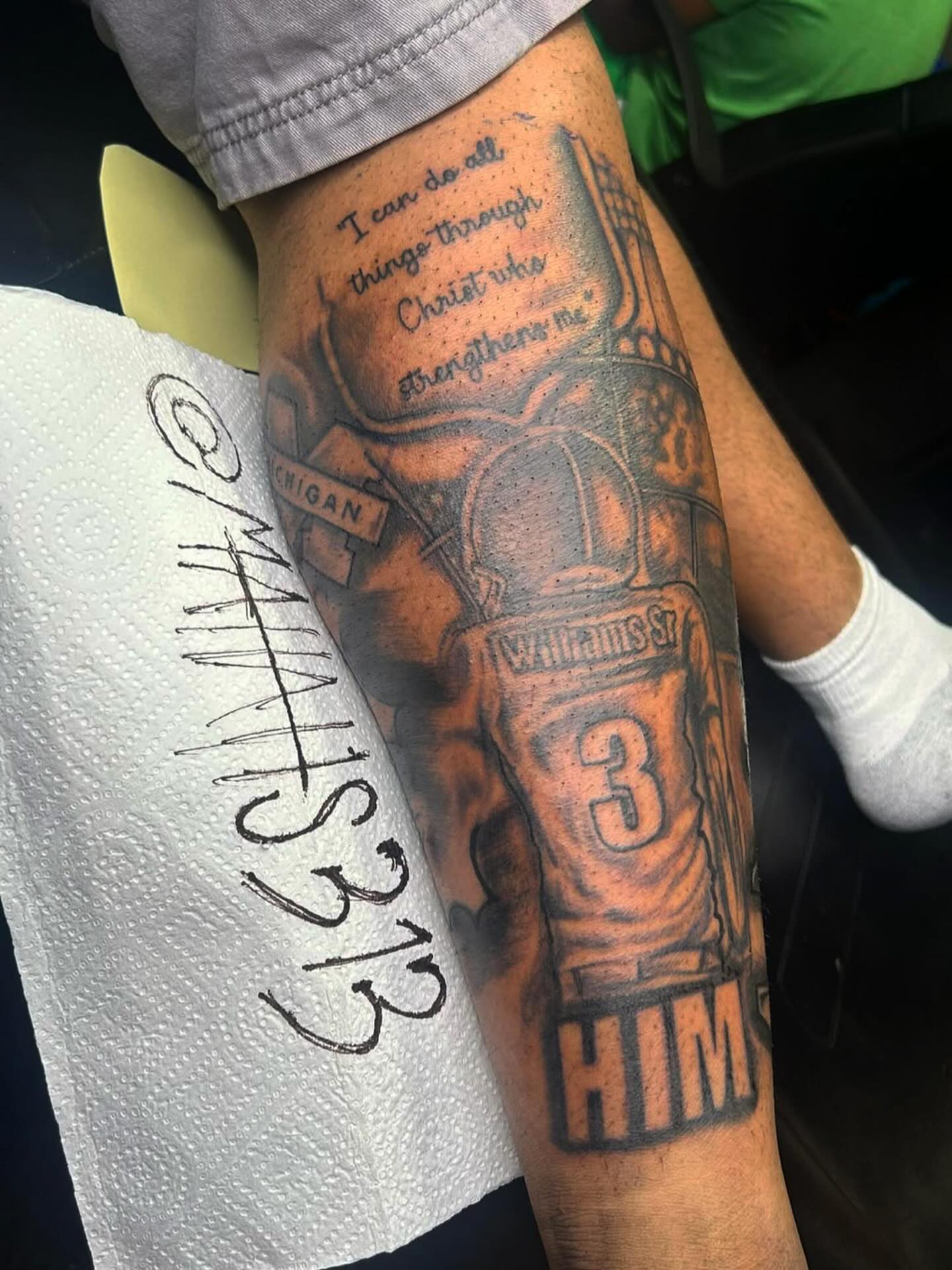 Football player jersey black and grey tattoo on the forearm by 🔥Matt Tatts 313🔥
