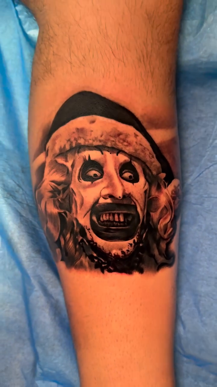 Beetlejuice portrait realism tattoo by Kaleb Trujillo