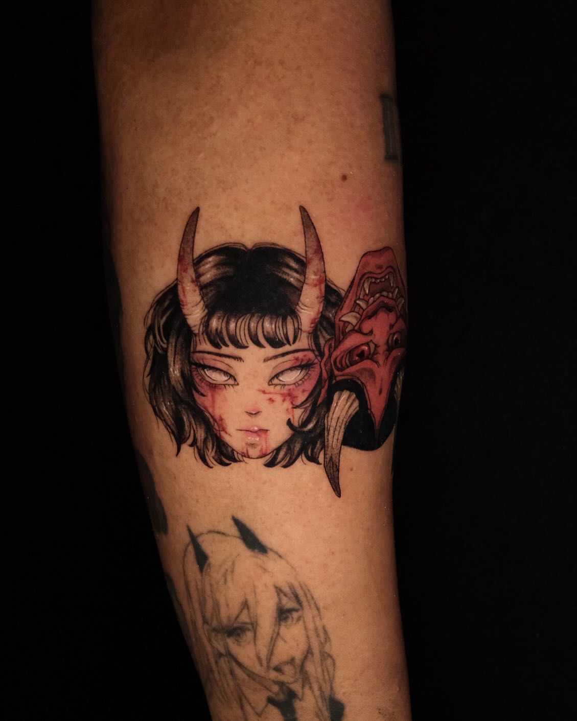 Demon girl dark realism tattoo on the forearm by misa (mi isabelle) β€οΈβπ₯π