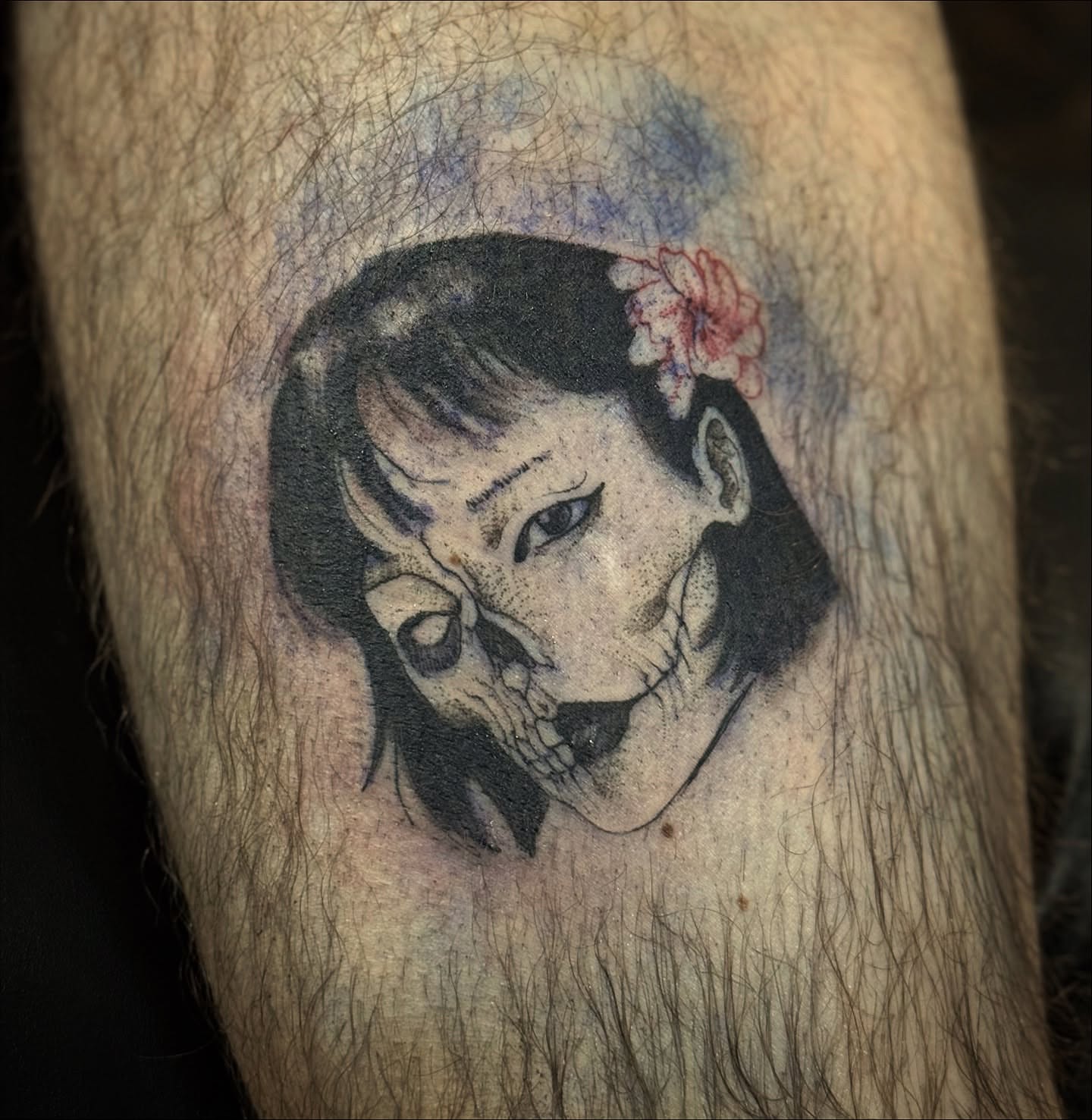 Skull with woman's face japanese irezumi tattoo on the thigh by 𝙹𝙰𝚉𝚉 𝙲𝙷𝙰𝙾