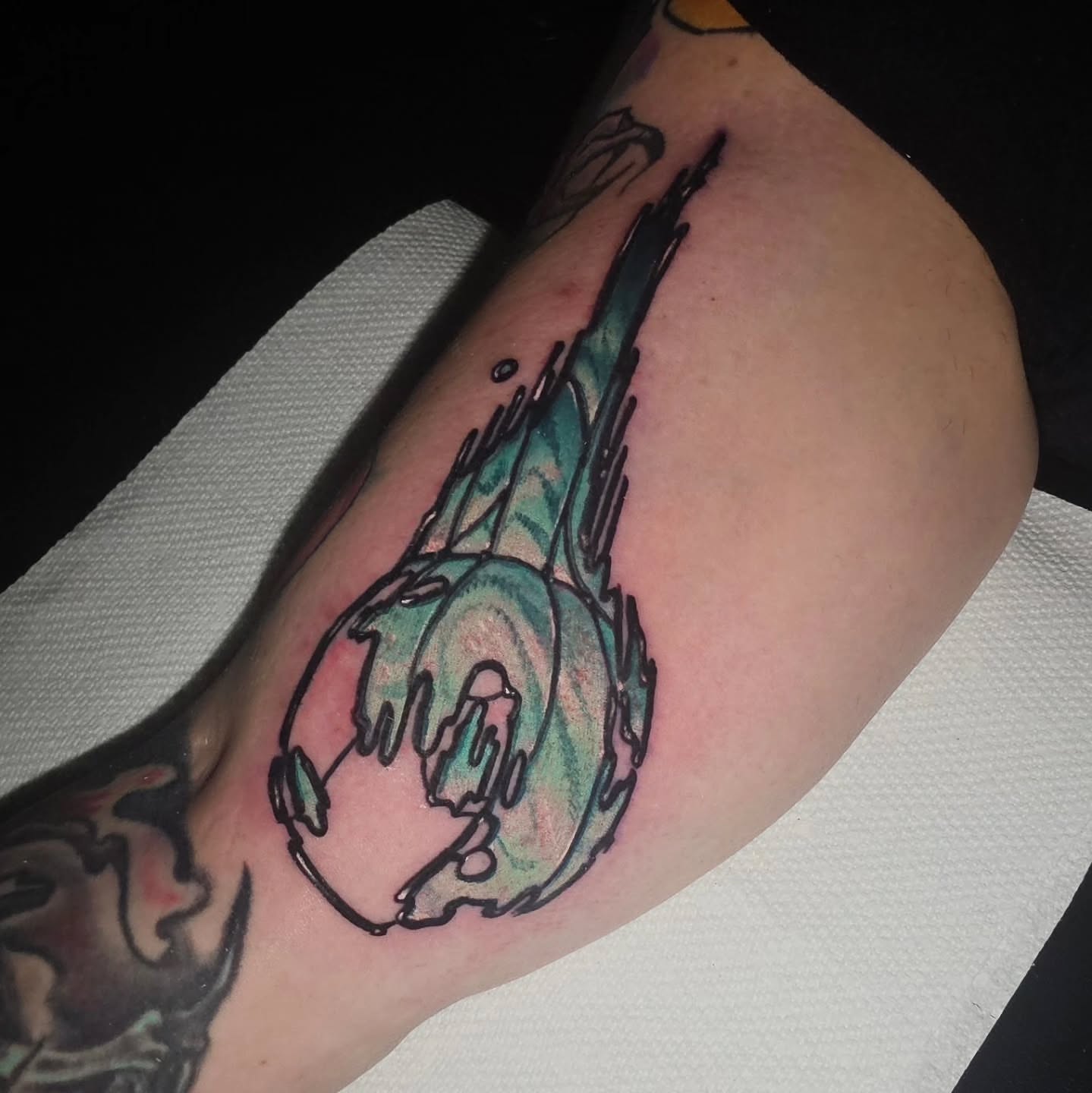 Abstract shape dotwork tattoo on the forearm by Cody Gower Tattoo Artist