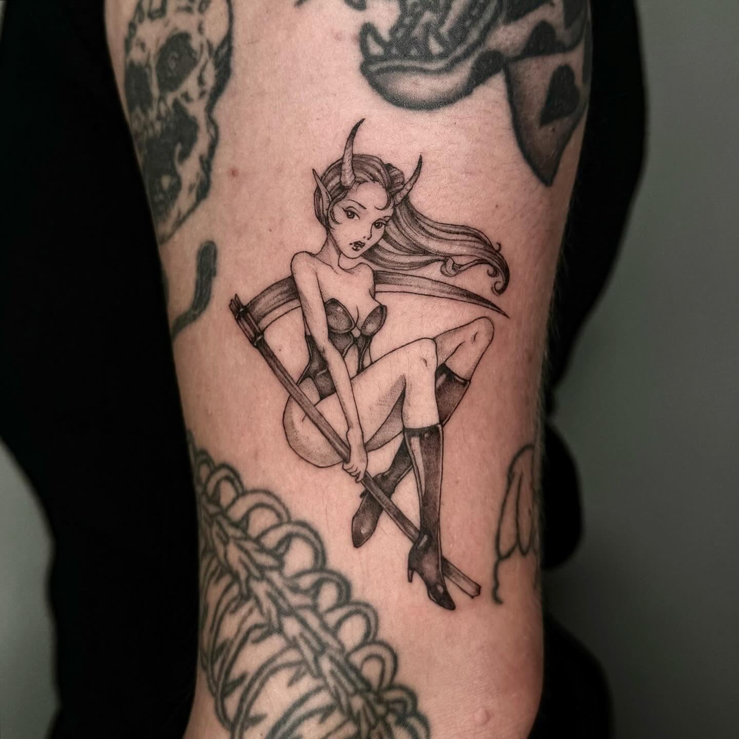 Tattoo by @deadgirlnextdoor — black_and_grey