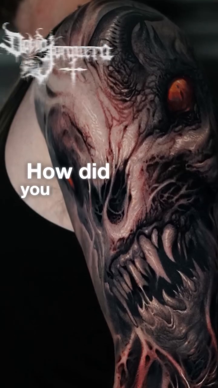 Demonic creature dark realism tattoo by David Jorquera
