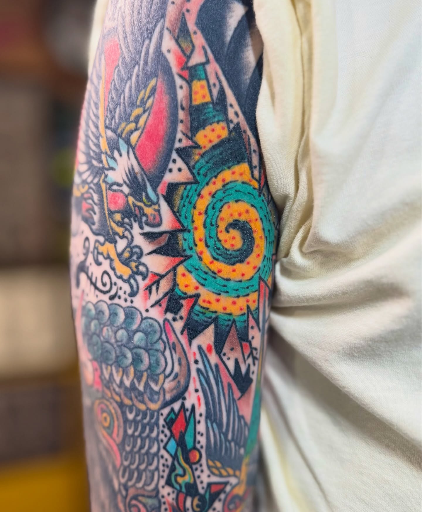 Mythical creature new school tattoo on the upper arm by Joe tatum ~Tattoo~