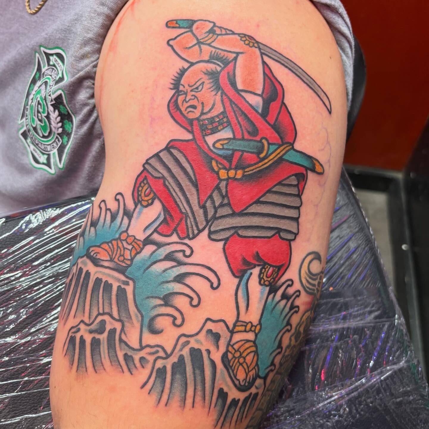Samurai warrior japanese irezumi tattoo on the shoulder by @dannydoestattoos