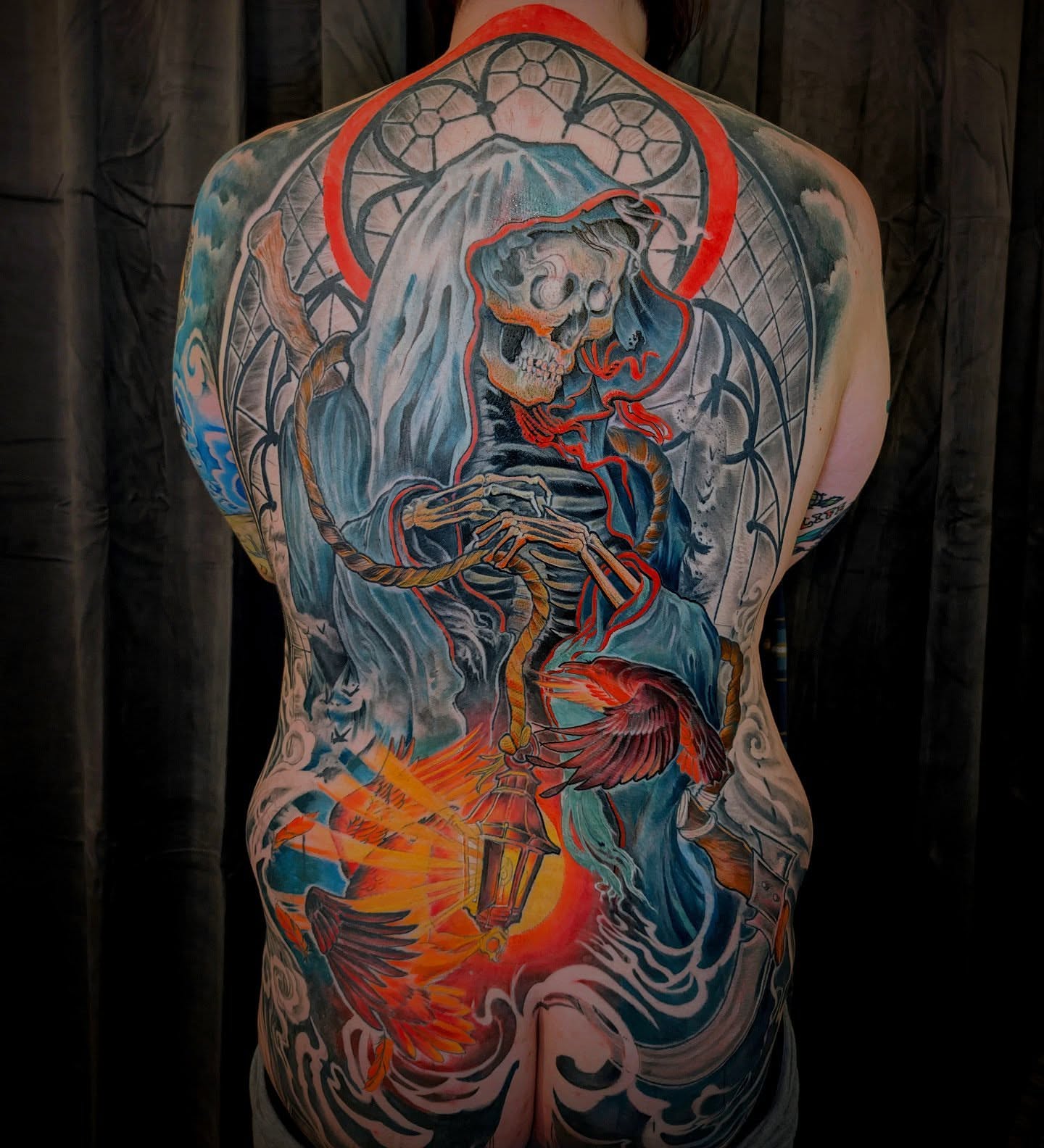 Grim reaper dark realism tattoo on the back by Ashton Allen-Ruiz, Portland, Oregon