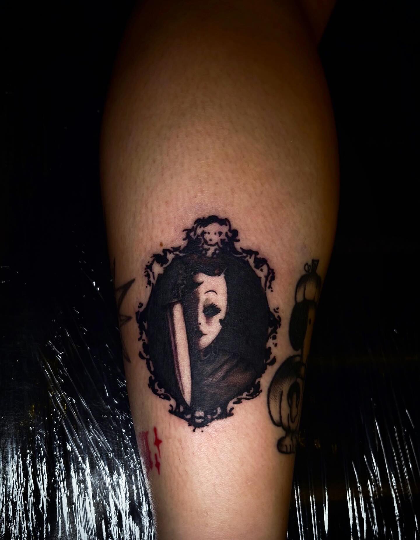 Portrait black and grey tattoo on the forearm by Haley Byers