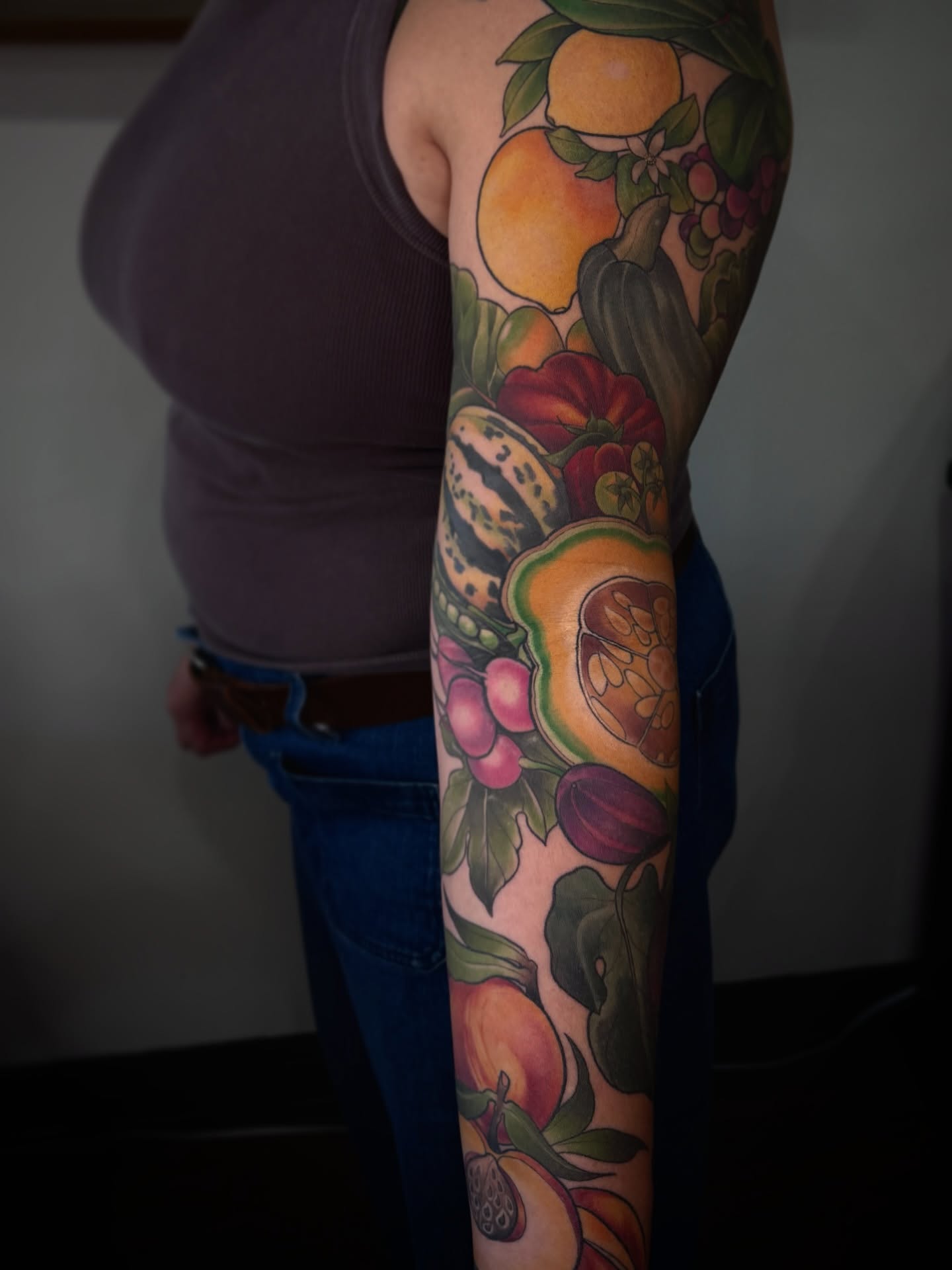 Fruit and vegetables American traditional tattoo on the forearm by Alyssa Shirkey