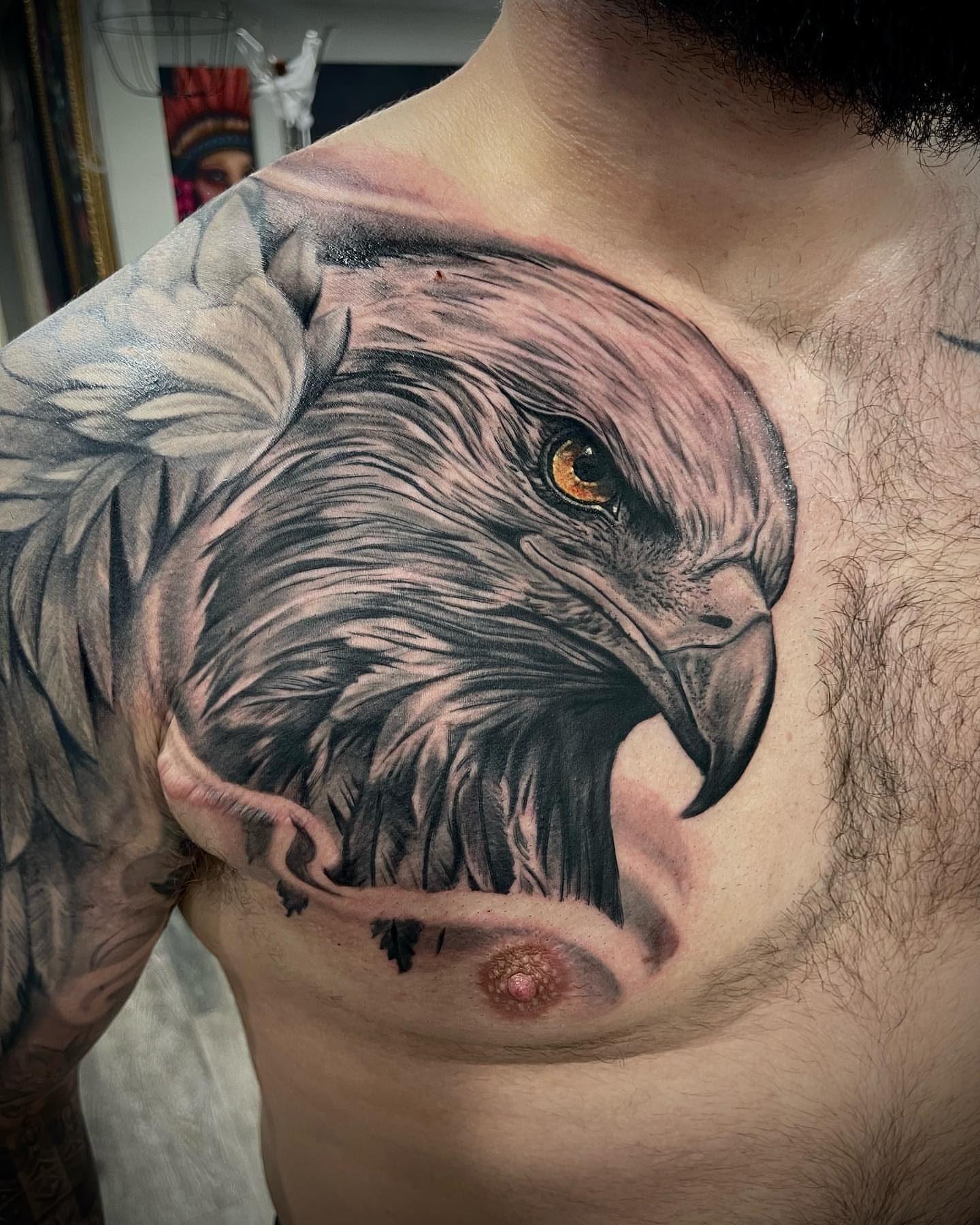 Eagle realism tattoo on the chest by Kodi Klo