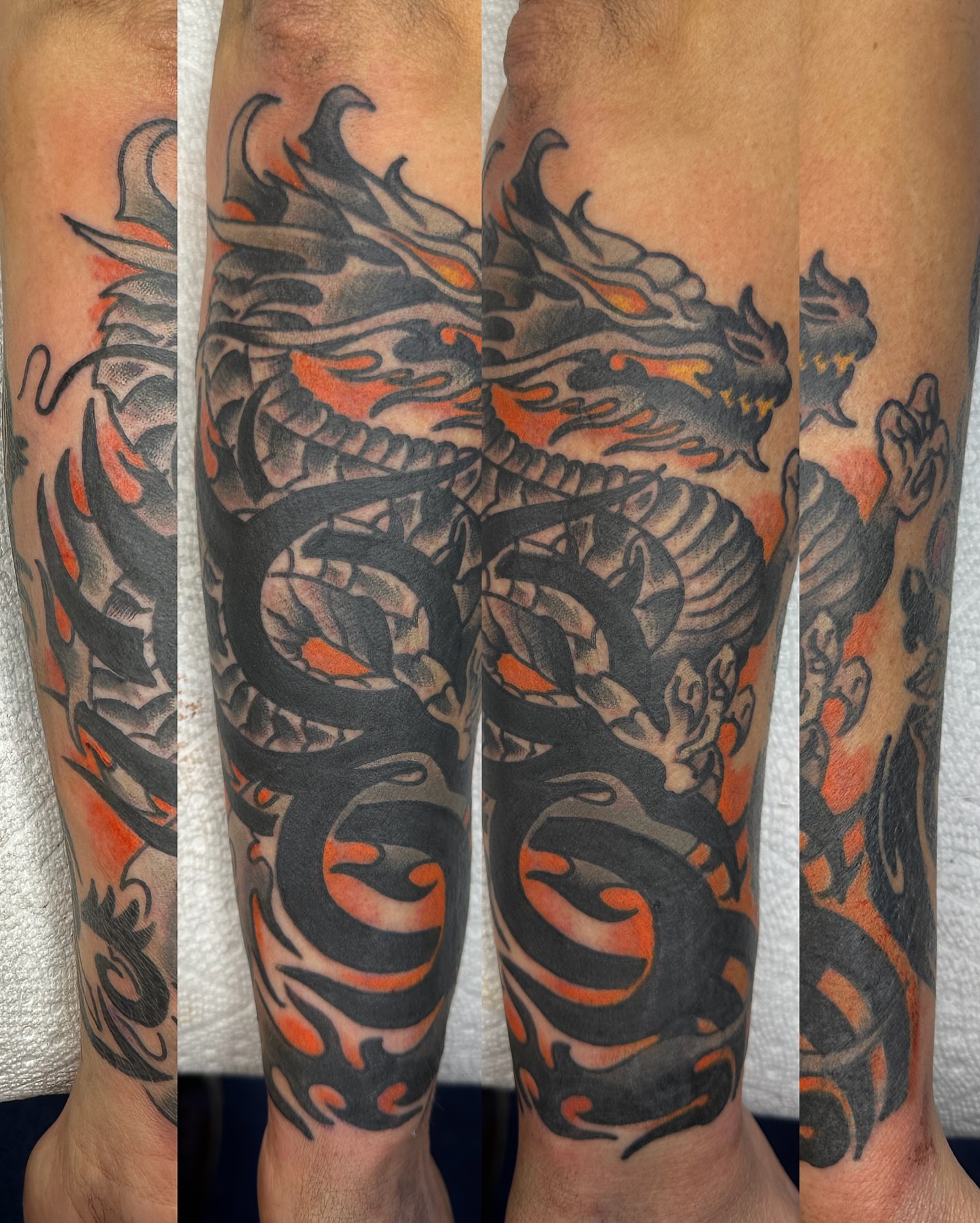 Dragon American traditional tattoo on the forearm by 🦷J.McHugh🦷