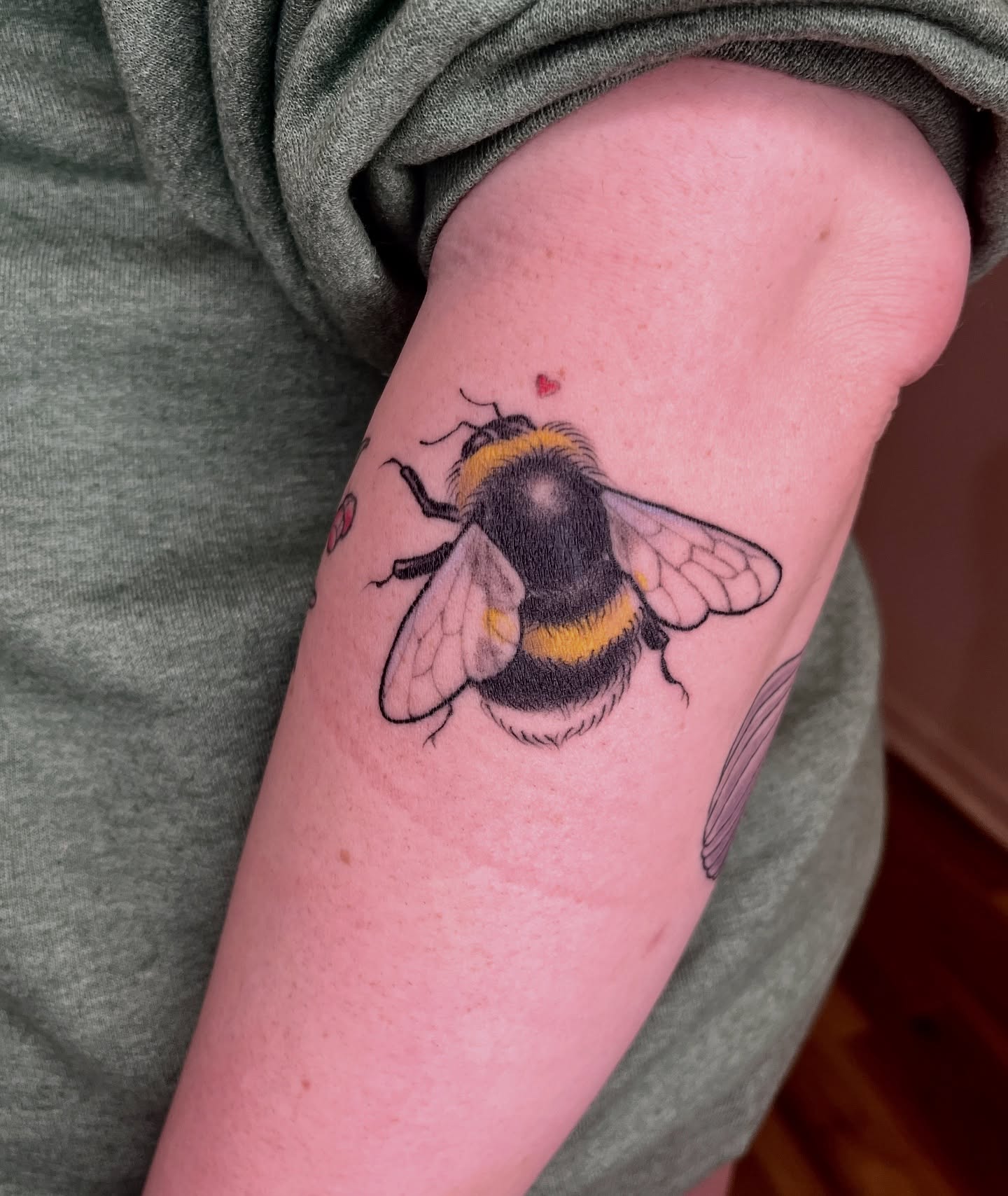 Bumblebee realism tattoo on the forearm by BELLIE ✧ Tattoo Artist