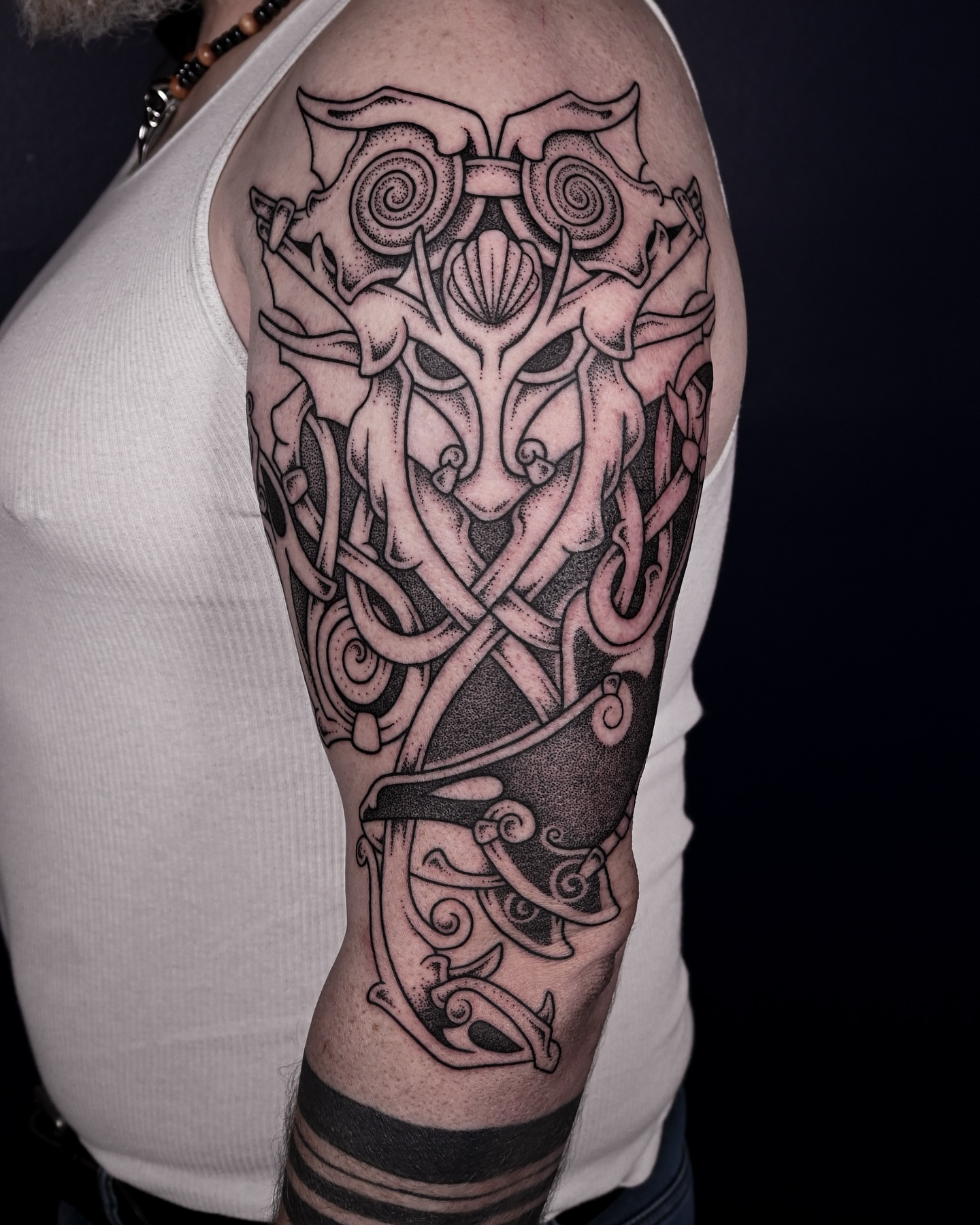 Tattoo by @kintyreink — dotwork, tribal