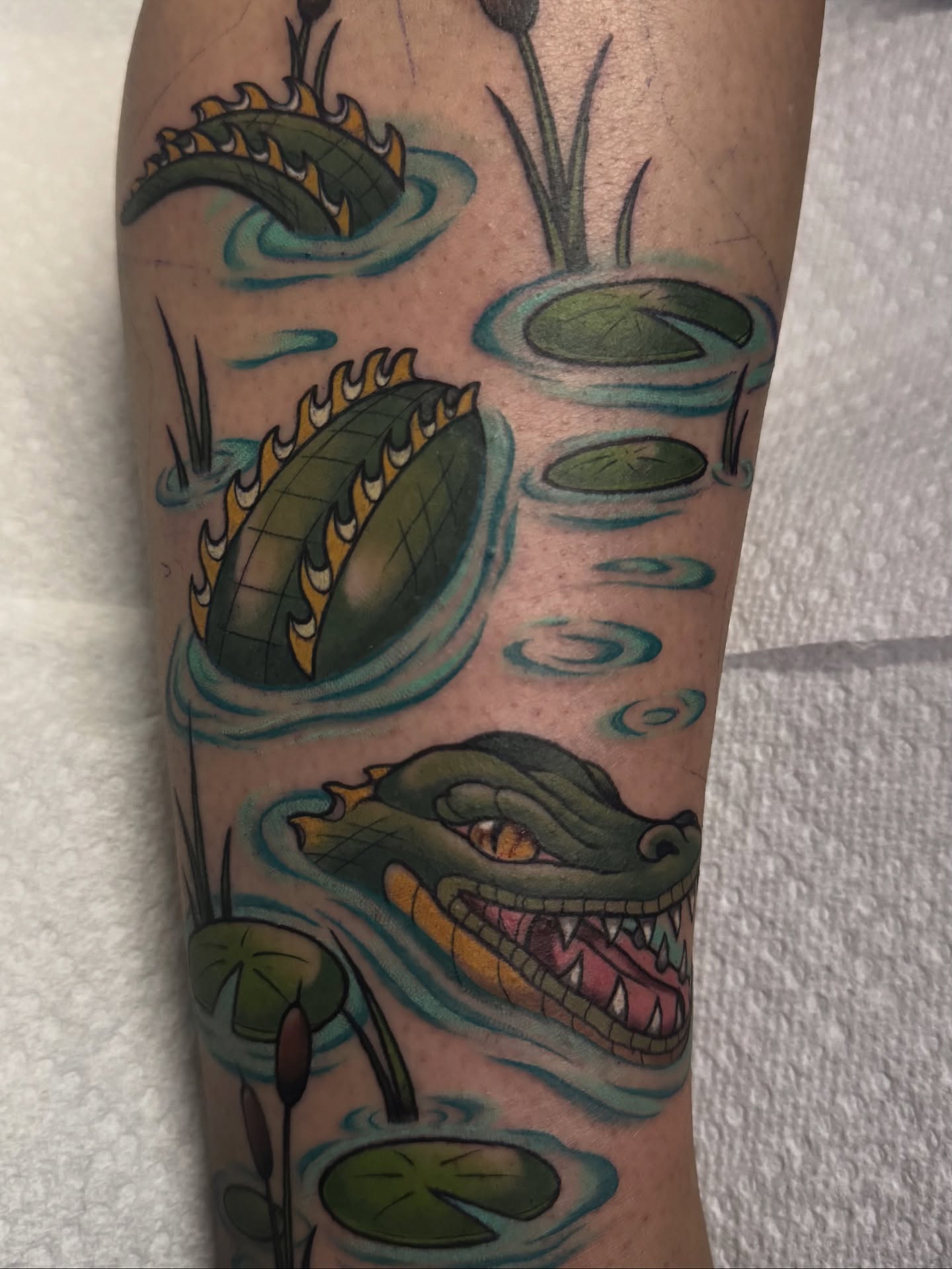 Alligator American traditional tattoo on the forearm by Bri