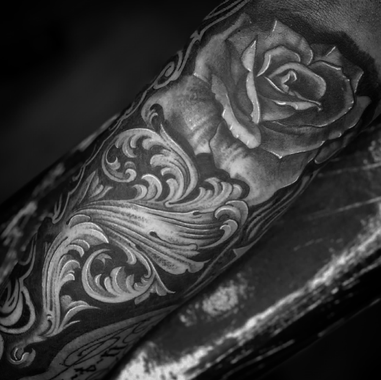 Rose realism tattoo on the forearm by Big Steve Lewis
