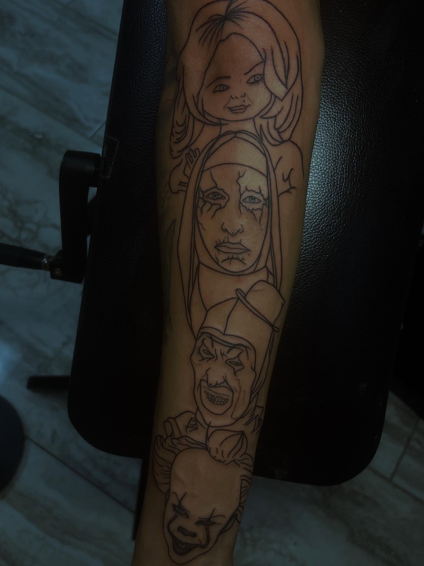 Horror characters realism tattoo on the forearm by π’ππ΅π΅π΄ π©°π