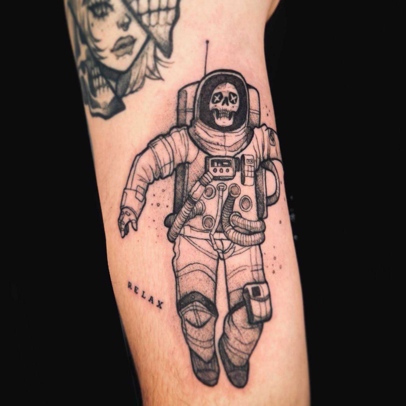 Tattoo by @astrochocobo — dotwork, realism