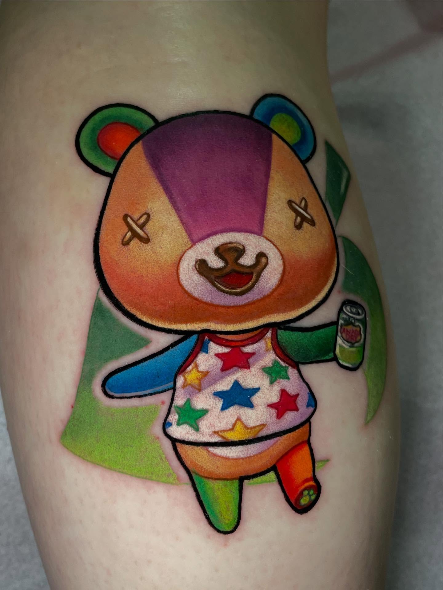 Teddy bear new school tattoo on the thigh by Shana 🍊Orlando,Fl