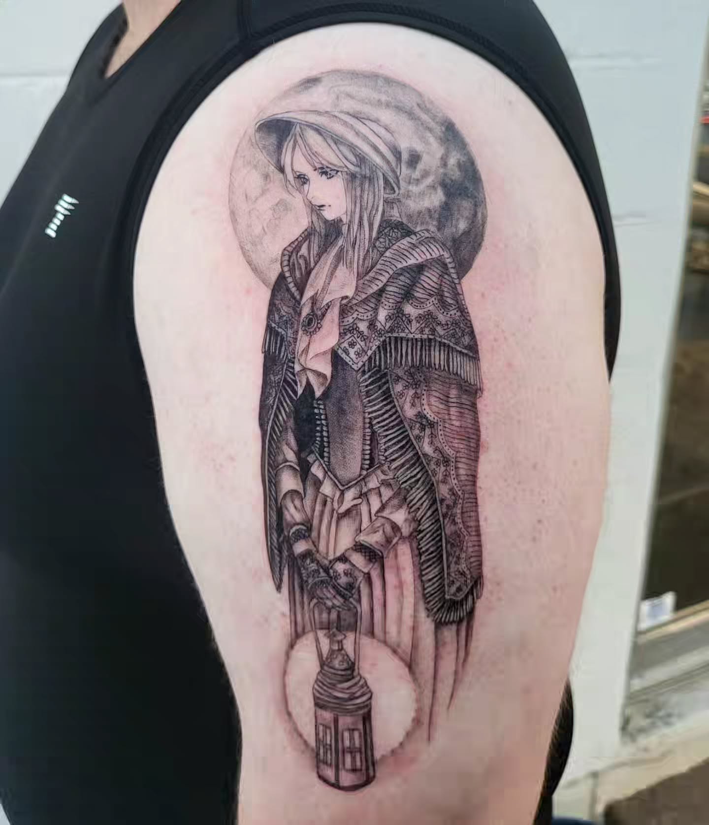 Anime character anime tattoo on the shoulder by Jenna 🖤 Tattoos Denton TX