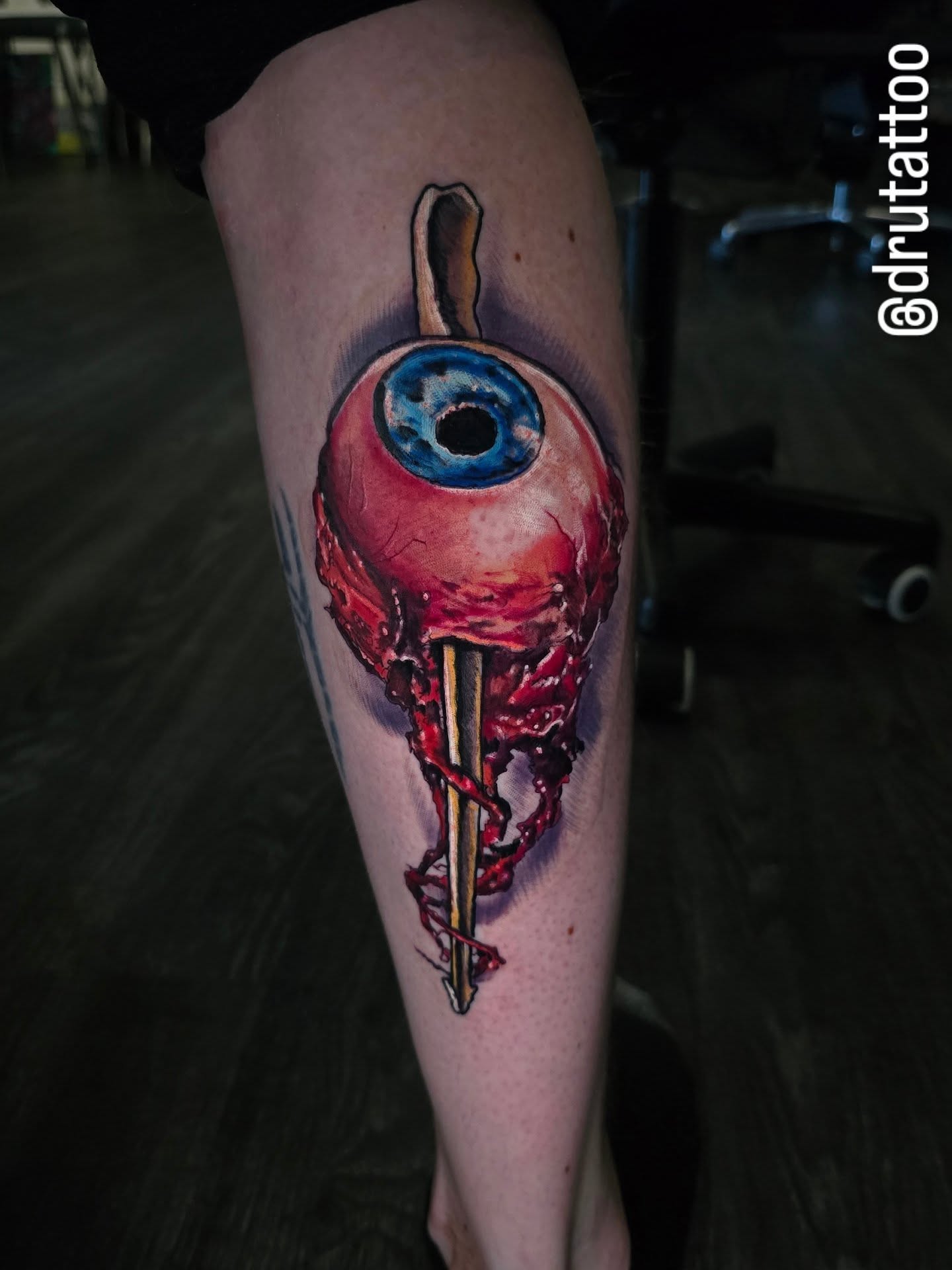 Eye with arrow realism tattoo on the forearm by Drew Siciliano, Glendale, Arizona