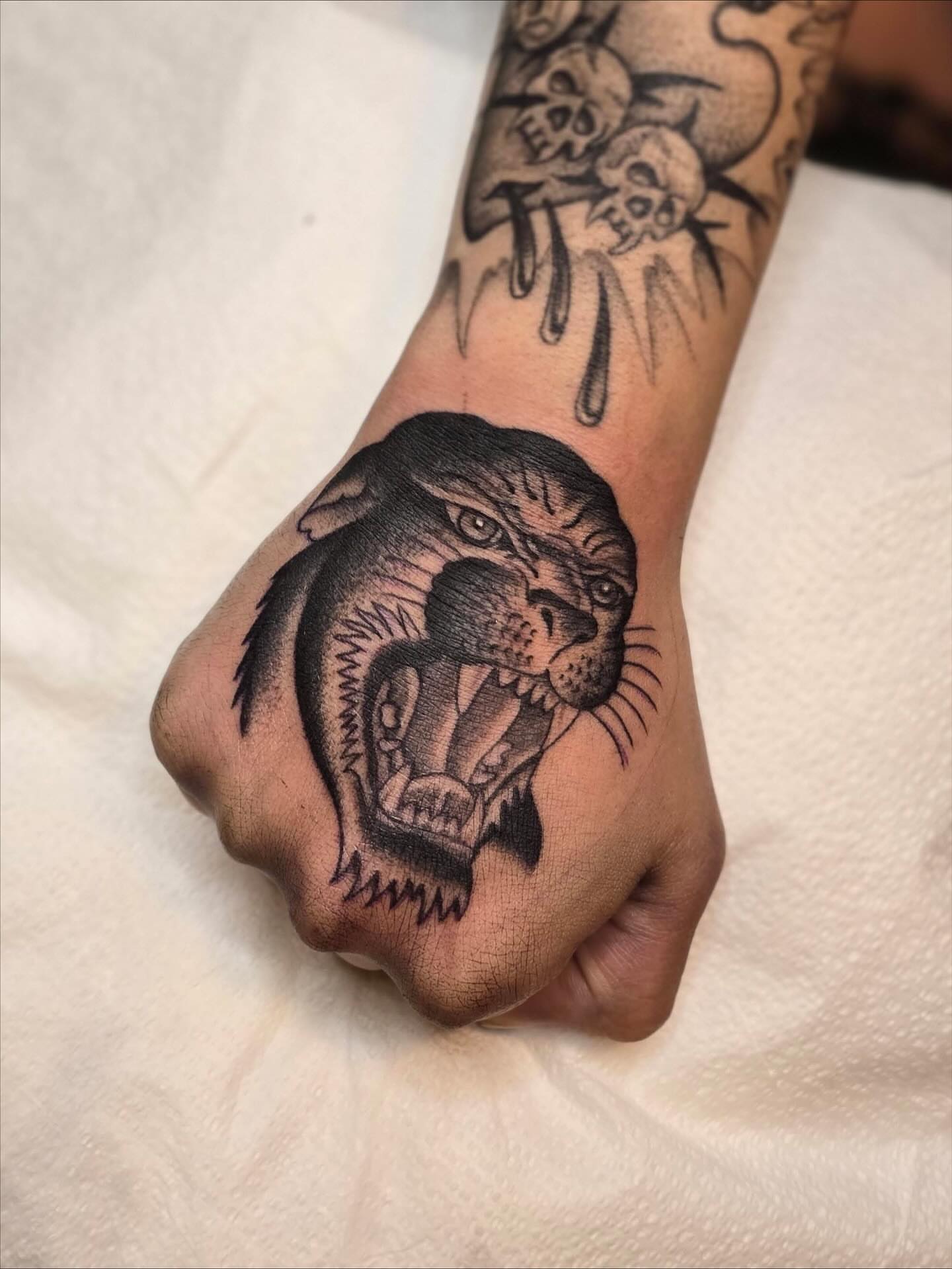 Panther black and grey tattoo on the hand by ☻︎ Cyd Precious ☹︎