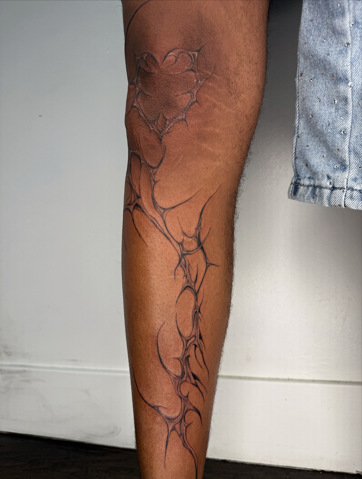 Thorn heart tribal tattoo on the calf by viktoria raquel