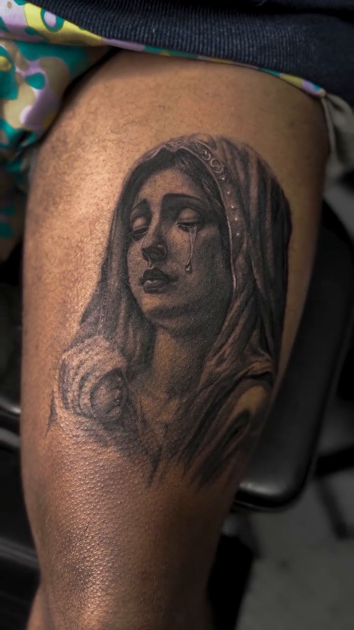 Woman's portrait realism tattoo by Sincere