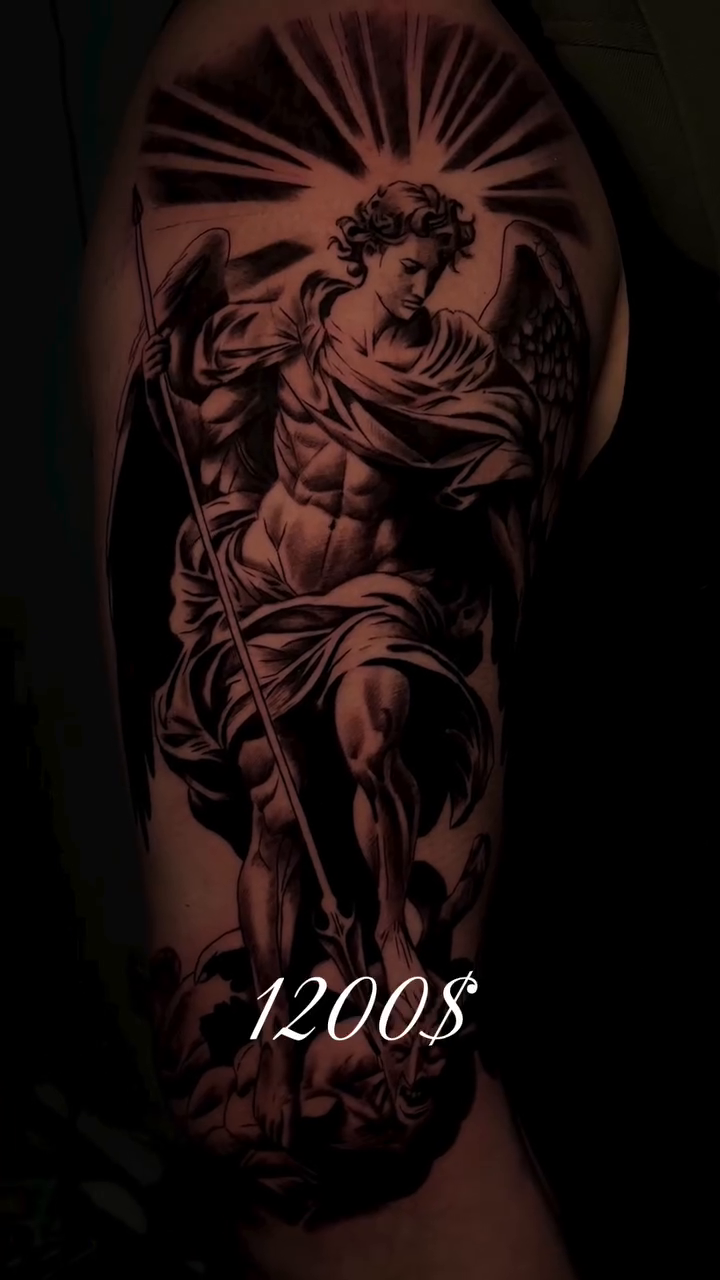 Angel with wings realism tattoo by Thomas