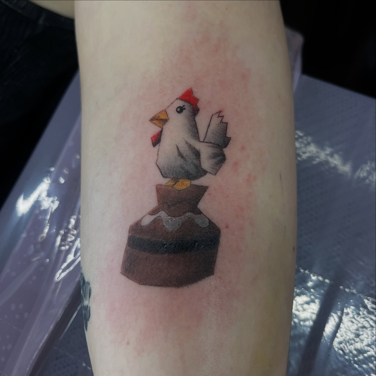 Chicken black and grey tattoo on the forearm by soph ଘ(੭ˊᵕˋ)੭